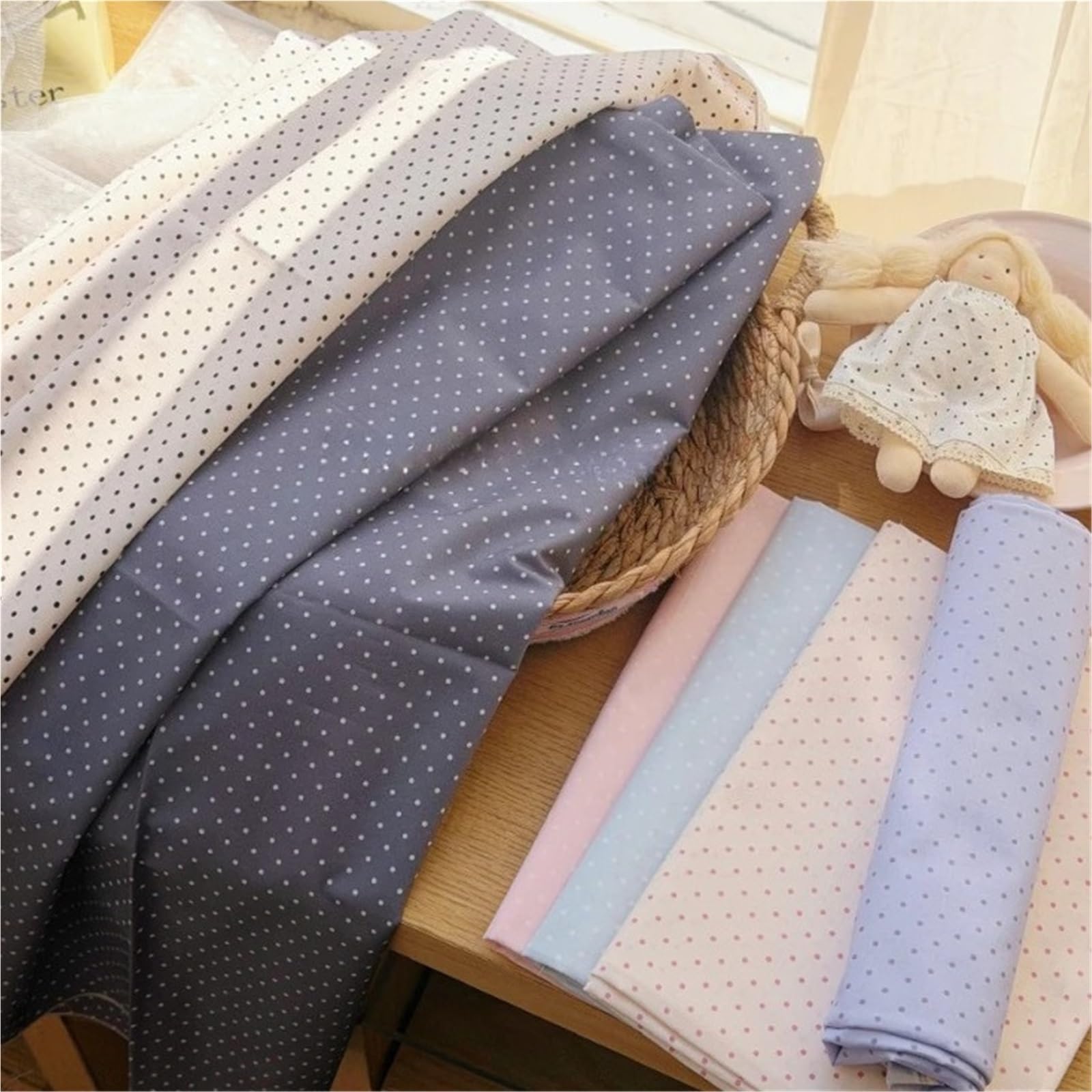 Tela de lunares Tela estampada de lunares algodón, 0,2 cm, tela puntos pequeños coloridos for costura DIY, ropa, vestido, Material funda sofá,5/1/2M(Color5,100X145cm)