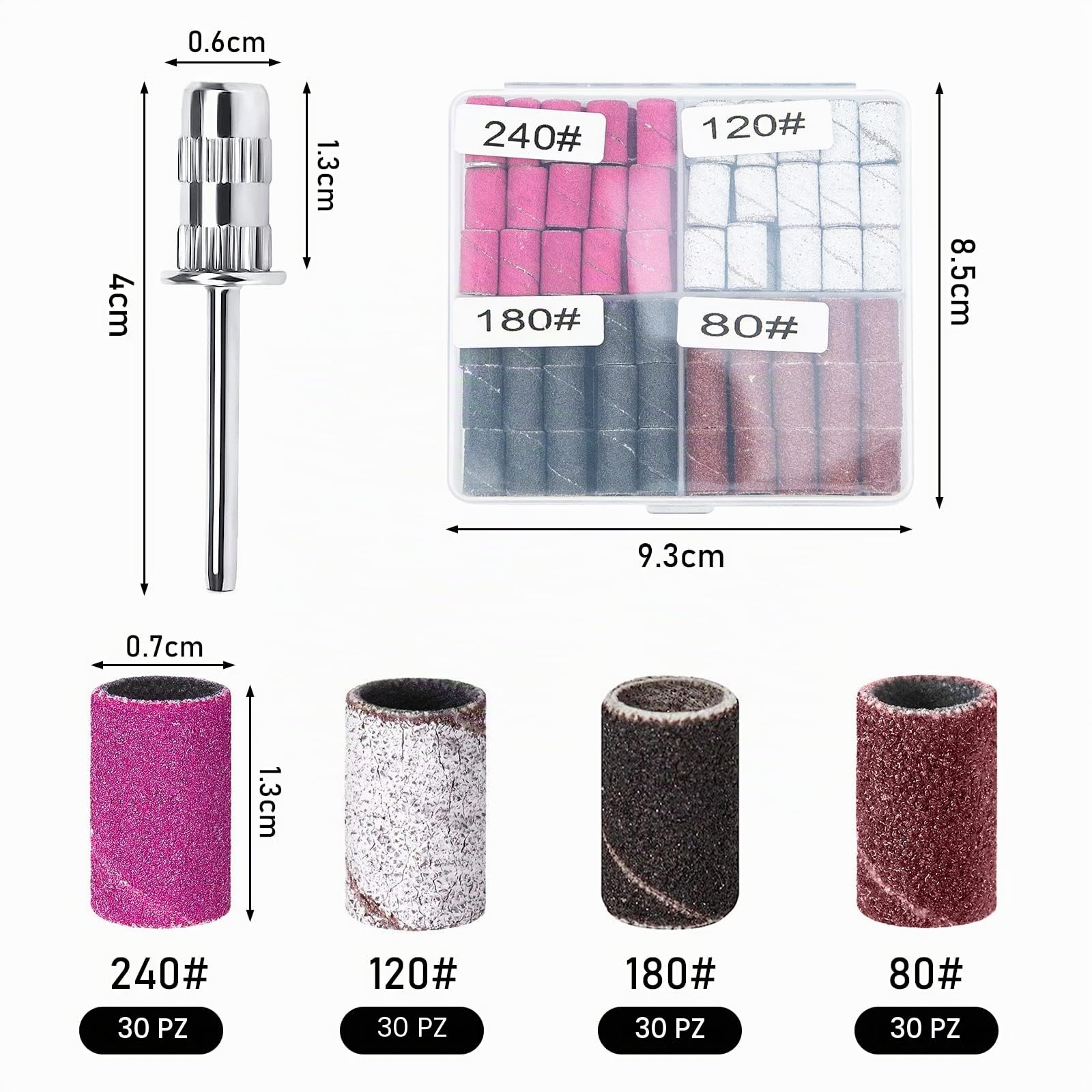 120 Pezzi Nastri Abrasivi Manicure, 80# 120# 180# 240# Levigatura Bande, Bande Abrasive con Punte per Fresa Unghie per Pedicure del Manicure del Trivello del Unghie Macchina
