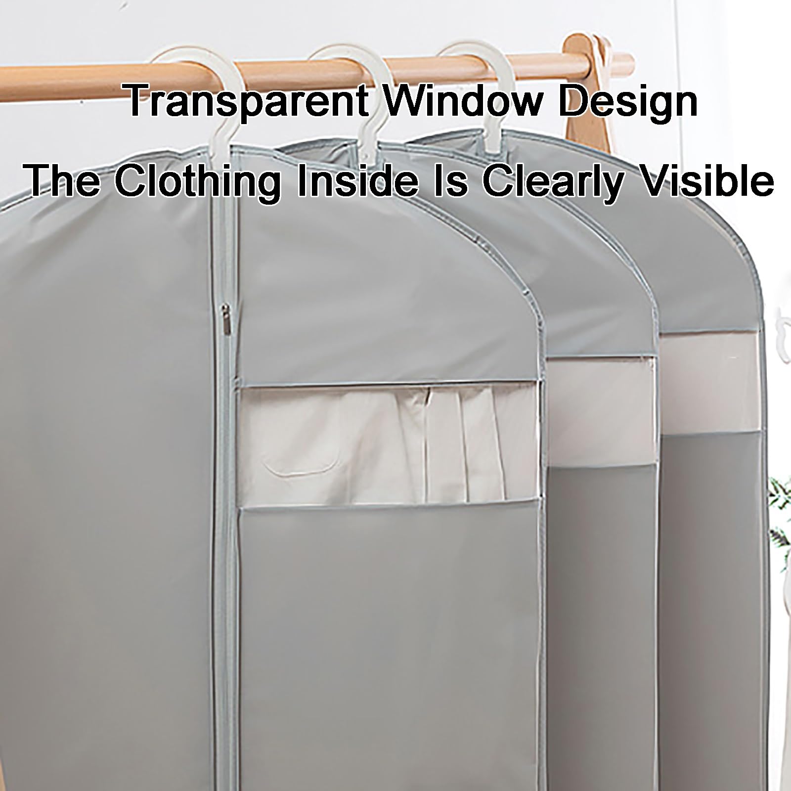 Paquete de 5 Fundas Ropa con Cremallera y Ventana Transparente, Funda Abrigos para Colgar, para Trajes, Abrigos, Vestidos(Gray,60 * 130CM/24 * 51IN)