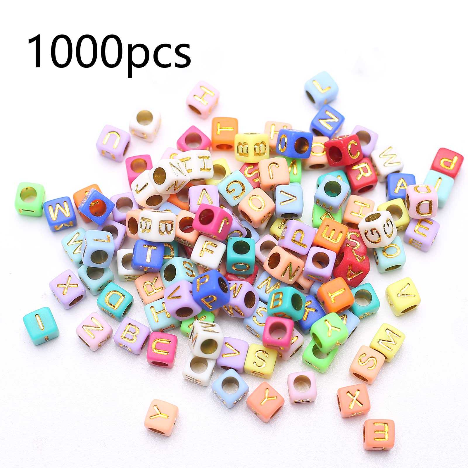 ToBeIT Acrylic Alphabet Letter A-Z Cube Beads 1000 pcs for Jewelry Making Bracelets, Necklaces(6mm) (6 * 6color-Gold(Green)) - Image 2