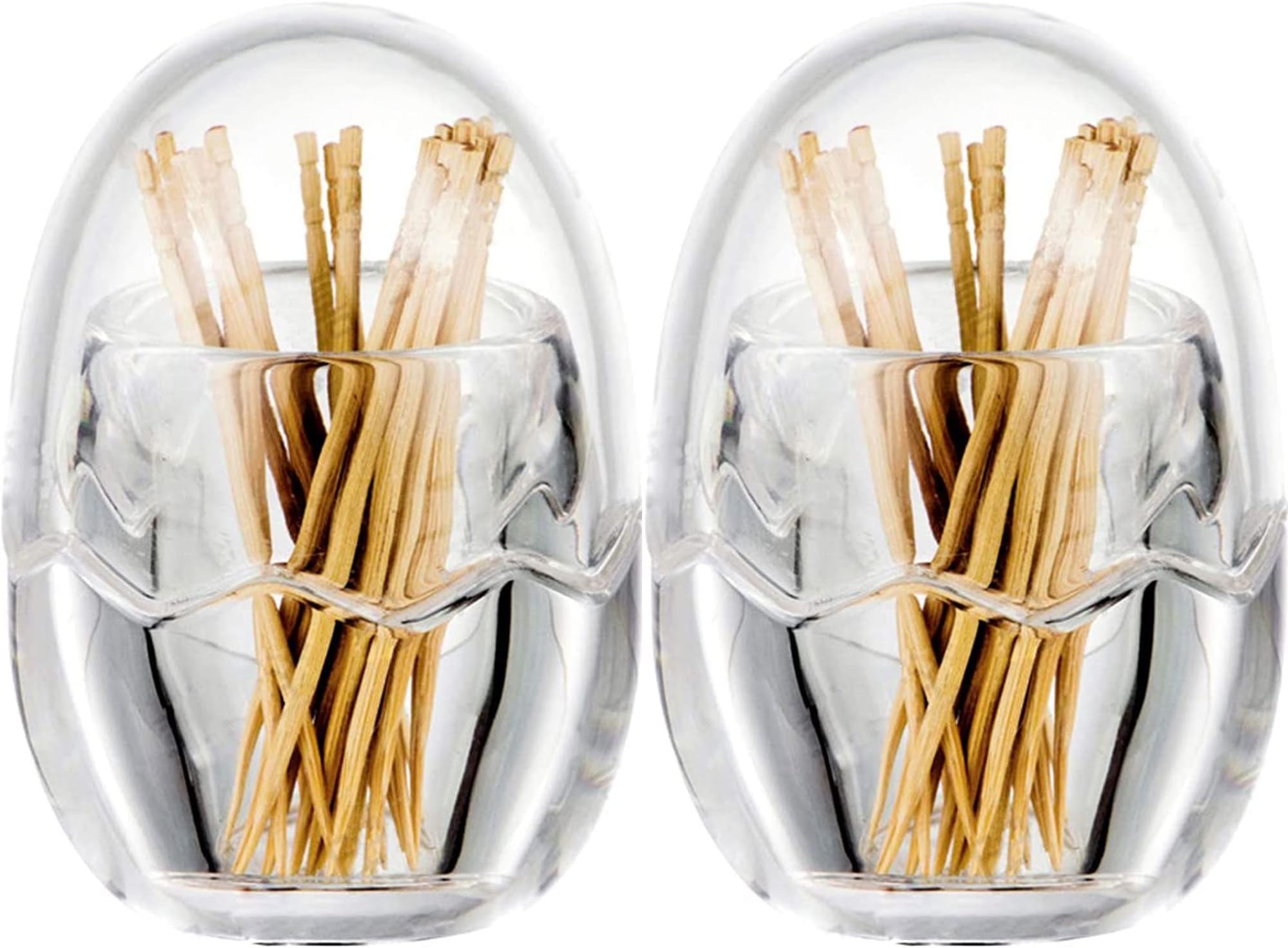 H&W 2 pack Egg Shape Toothpick Holder Dispenser Organizer Clear Acrylic Storage Box with Lid for Kitchen Restaurant Thickening Toothpicks Without Toothpicks