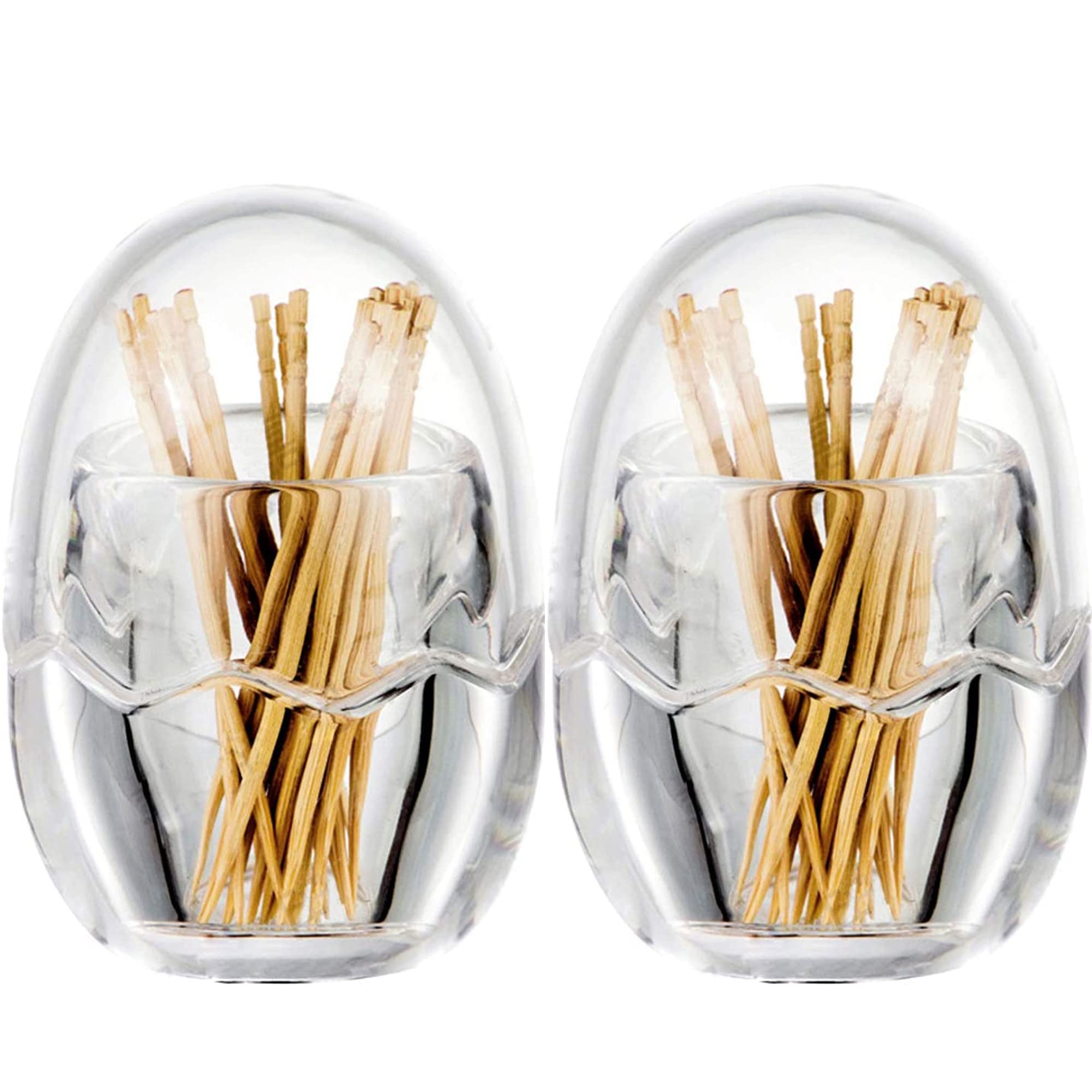 H&W 2 pack Egg Shape Toothpick Holder Dispenser Organizer Clear Acrylic Storage Box with Lid for Kitchen Restaurant Thickening Toothpicks Without Toothpicks