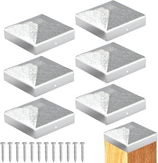 6 Stück Pfostenkappe 7x7cm Pfostenkappen Zaunpfosten Kappen Holzpfosten Bodenhülsen Zaun Abdeckkappen für Pfosten Pfostenabdeckung Metall Zaunkappen Quadratisch Zaunpfahlkappe mit Schrauben