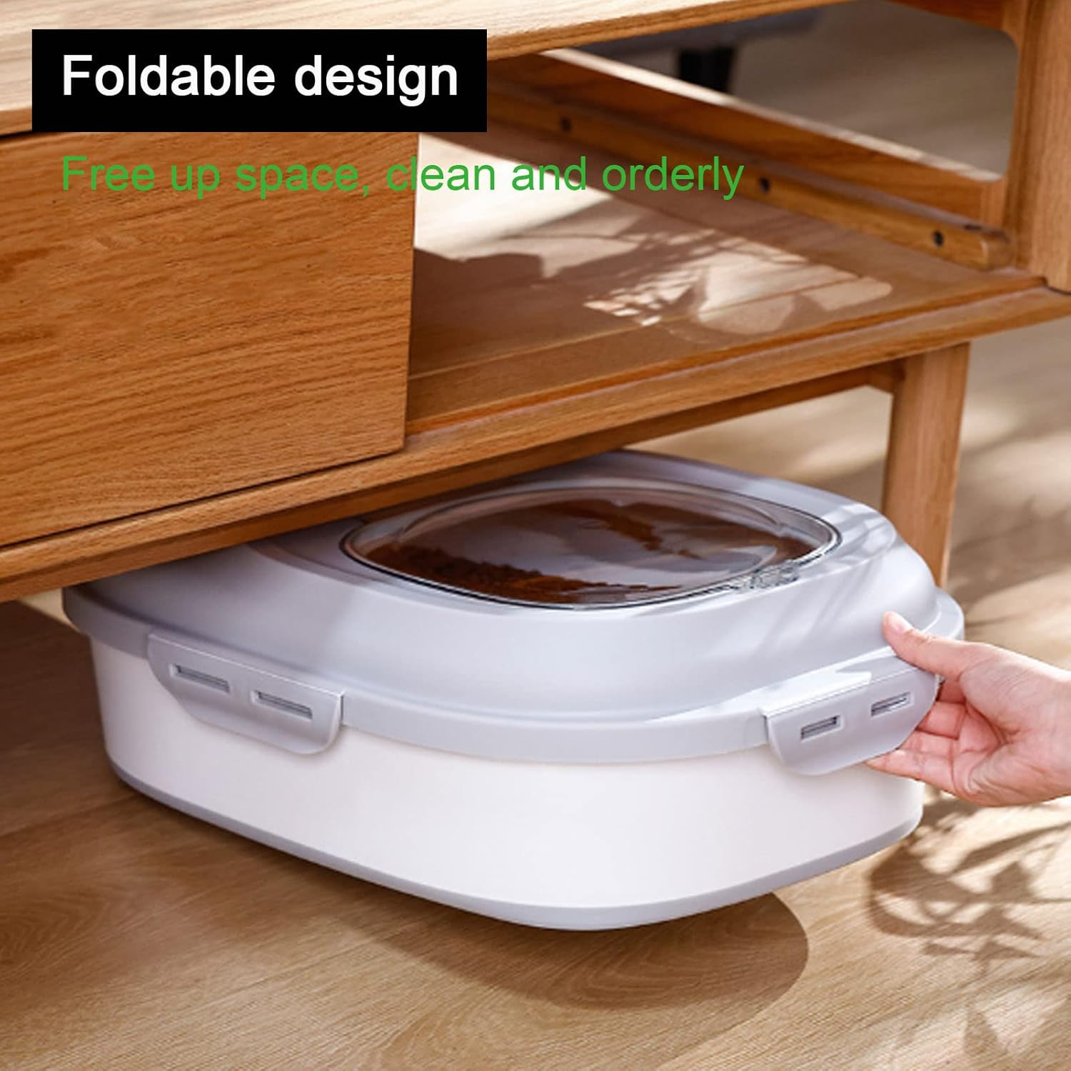 Dog Food Storage Container,Collapsible Food Container with Transparent Lid,50 Lb Kitchen Leakproof Sugar Rice Cereal Storage Bin,Pet Cat Containers Bin or Dog, Cat and Other Pet (Green)