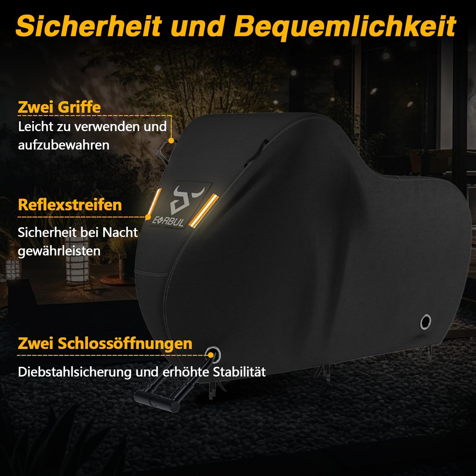 EVRBUL Funda para bicicleta para 2-3 bicicletas, 221 x 119 x 119 cm, resistente al agua, con apertura de candado, 420D, tejido fuerte, lluvia, sol, cortavientos, bicicleta de montaña, bicicleta de