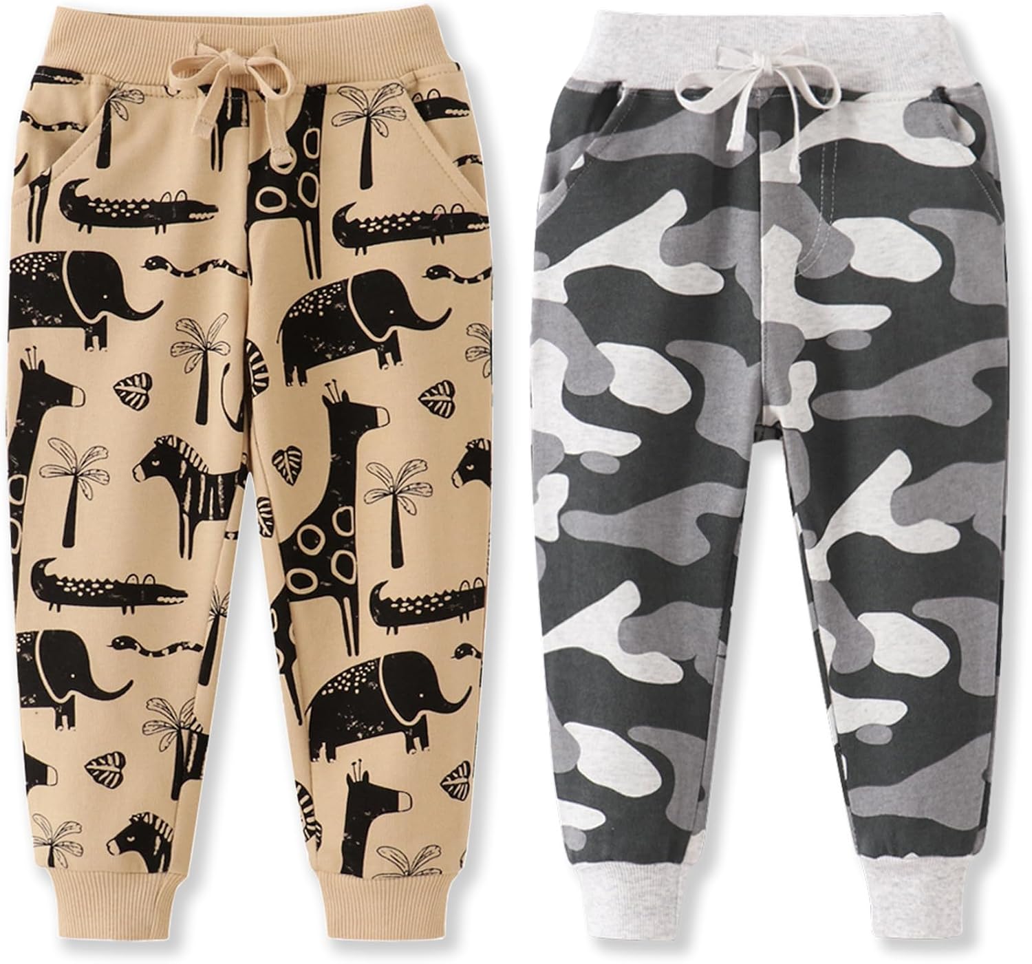 Eleven's Kingdom Boys 100% Cotton Sweatpants Joggers 2 Pack Drawstring Elastic Waist Pants 2T-7T Casual School Sports Outdoor