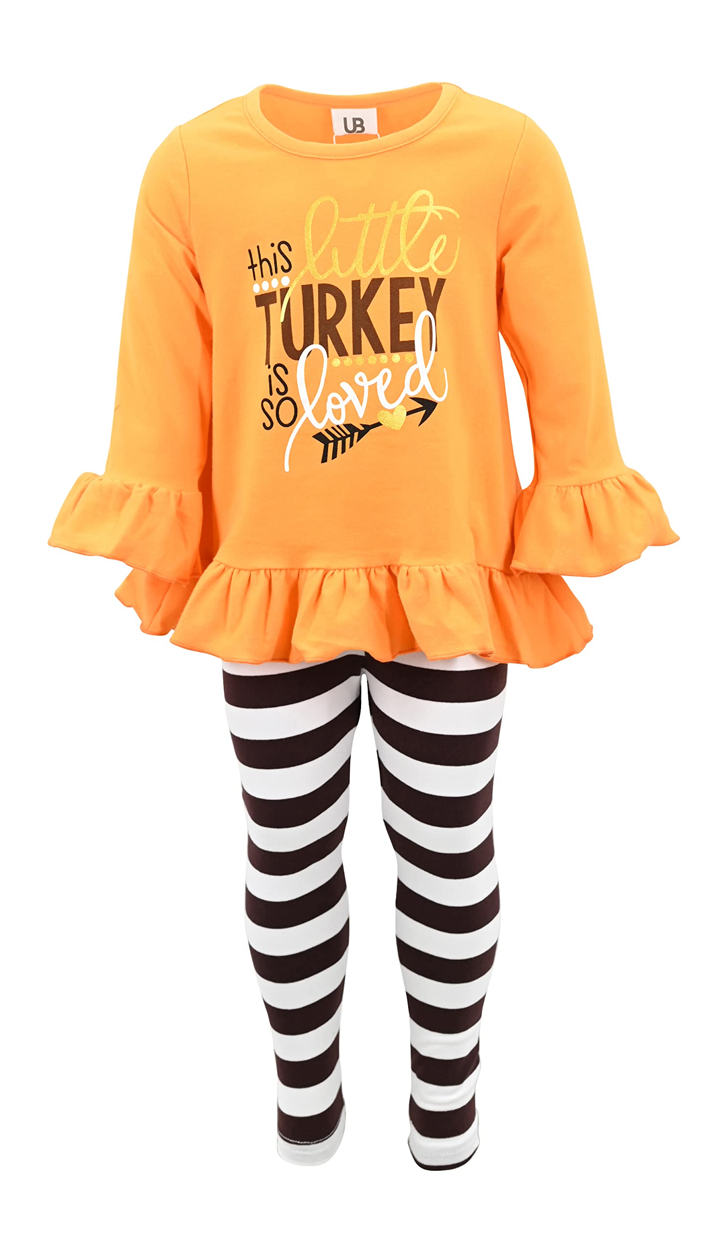 Unique Baby Girls 2 Piece This Little Turkey Is Loved Thanksgiving Outfit (5/L)