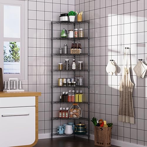 Miniatura 7 de Estantería de alambre esquinero NSF de 8 niveles, 20 x 20 x 82 pulgadas, capacidad de 400 libras, estante de almacenamiento de metal en forma de