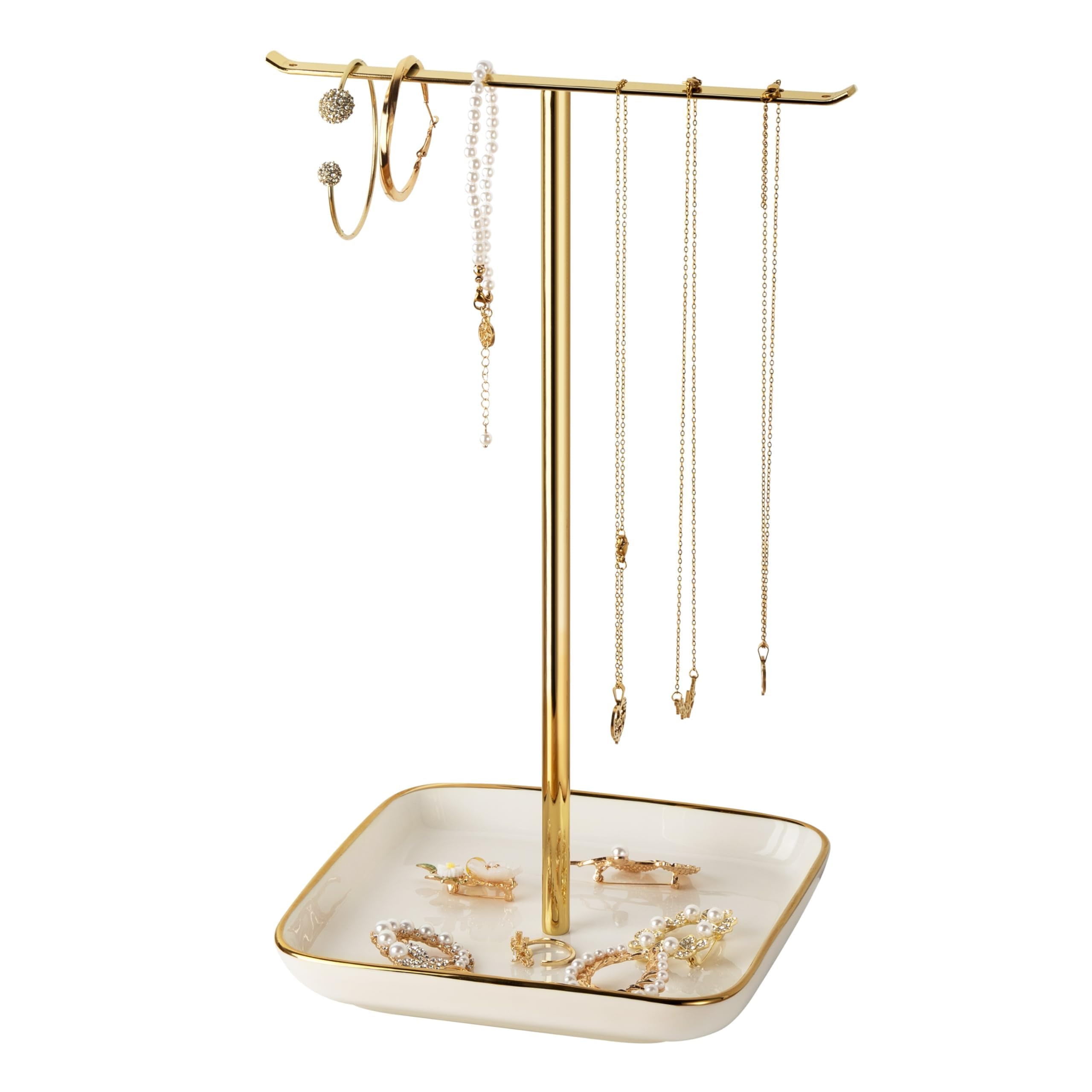 Porte-bijoux doré anti-mêlement doté d'une coupelle en céramique