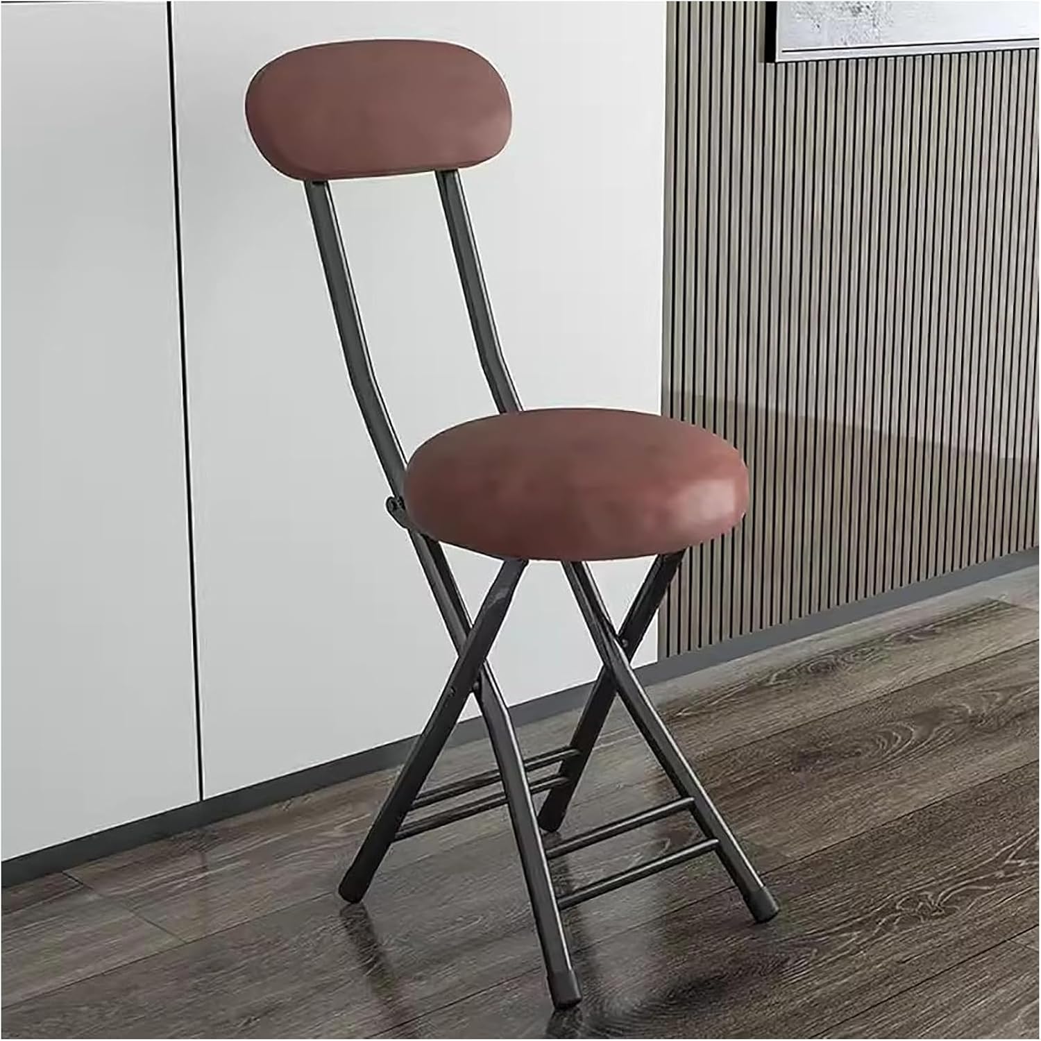 jiangjin Foldable Chair with Backrest,Folding Chair,Folding Bar Stools for Kitchen, Recreation Room or Game Room, Fishing Gardening Travel(Color:Black+Brown)