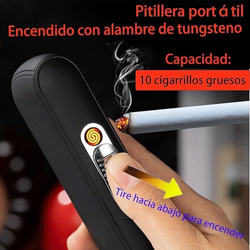Miniatura 10 de Mini caja de cigarrillos con encendedor, caja de cigarrillos con capacidad para 10 unidades, portátil, caja de encendedor de bolsillo, sin llama,
