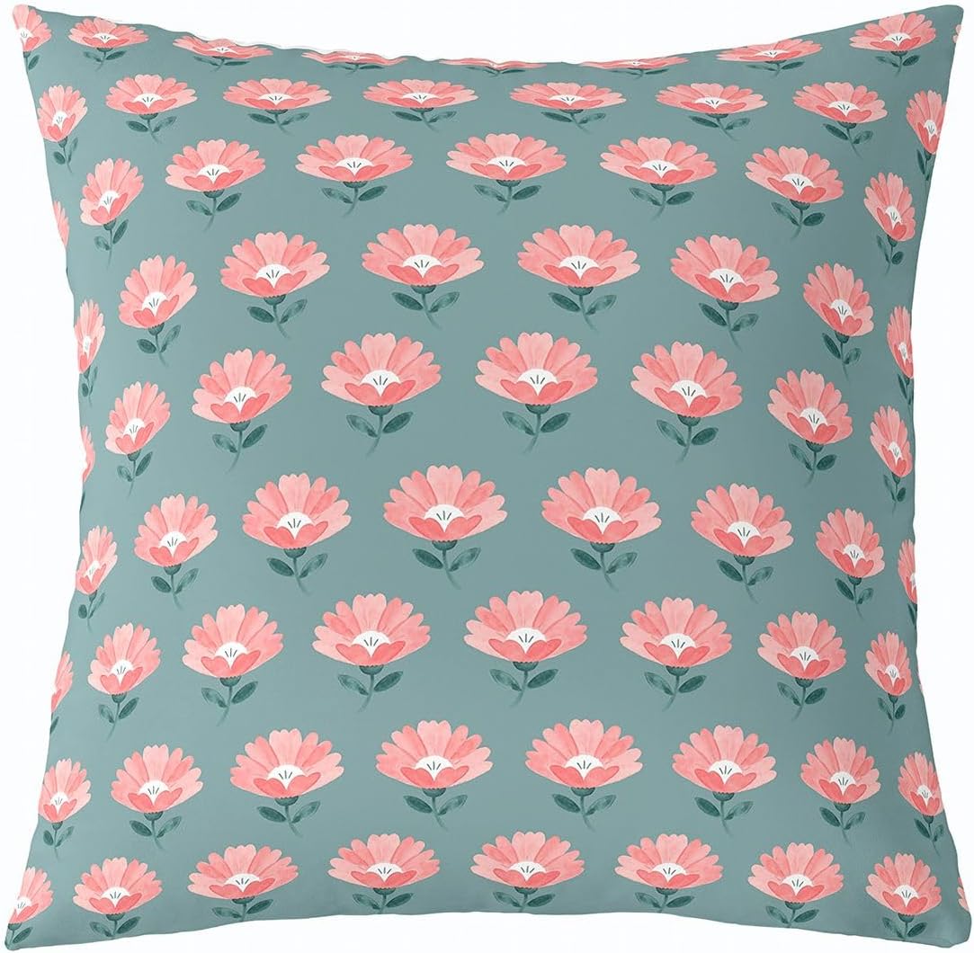 Castle Fairy Flower Botanical Throw Pillow Cover,Floral Leaves Printed Cushion Cover 16"x16" for Kids Boys Girls,Vintage Aesthetic Pillowcase for Car RV Livingroom,Pink Grey Pillow Cover,Single Pack