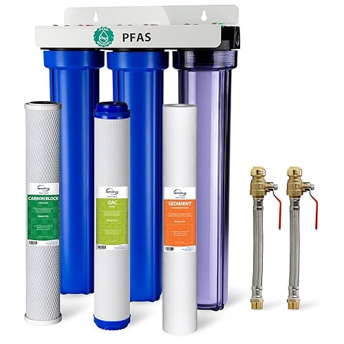 Miniatura 11 de iSpring WCB32+AHPF12MNPT12X2 Sistema de filtro de agua para toda la casa, reduce hasta un 99% de cloro, sistema de filtración de agua de 3 etapas