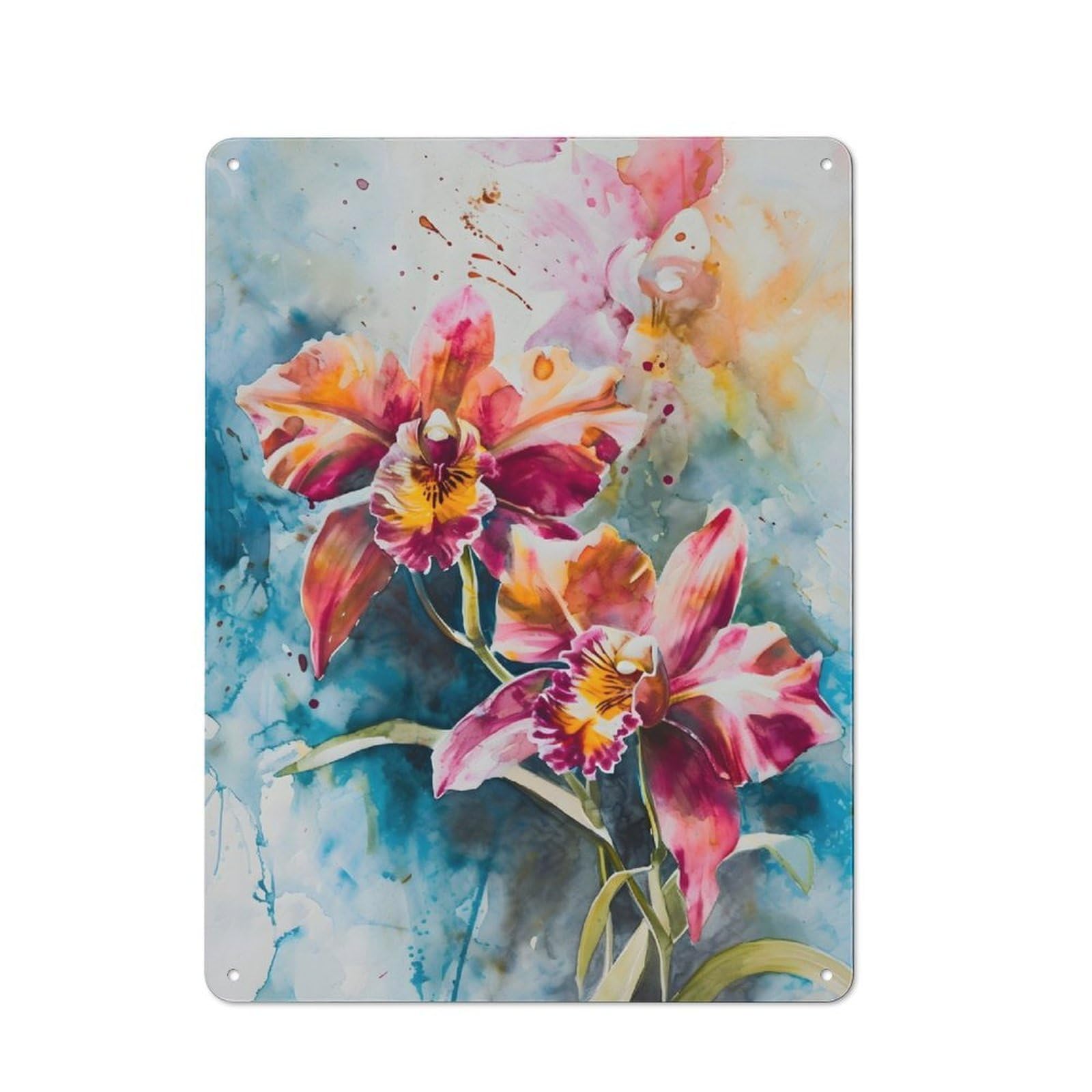 Junmoney Orchid Painting Rustic Metal Wall Sign 40X30cm For Café Or Restaurant, Gift Idea At Christmas For Café Owners And Decorators