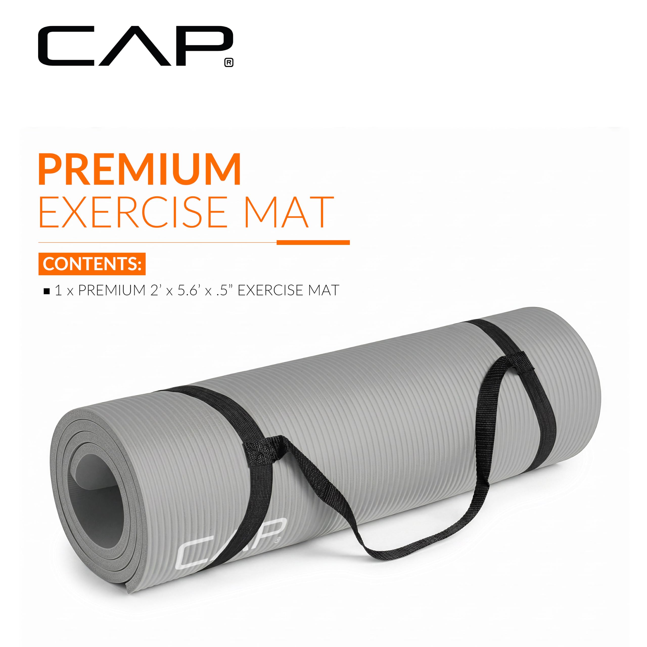 CAP Barbell High Density Exercise Mat with strap, 68"x24" 12mm - Gray view 2