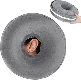 Winmany Ohrpiercing-Kissen mit abnehmbarem Plüsch-Kissenbezug für Seitenschläfer, kreisförmiges Donut-Kissen für Ohrenschutz, Schmerzlinderung, waschbar (Dunkelgrau, Standard)