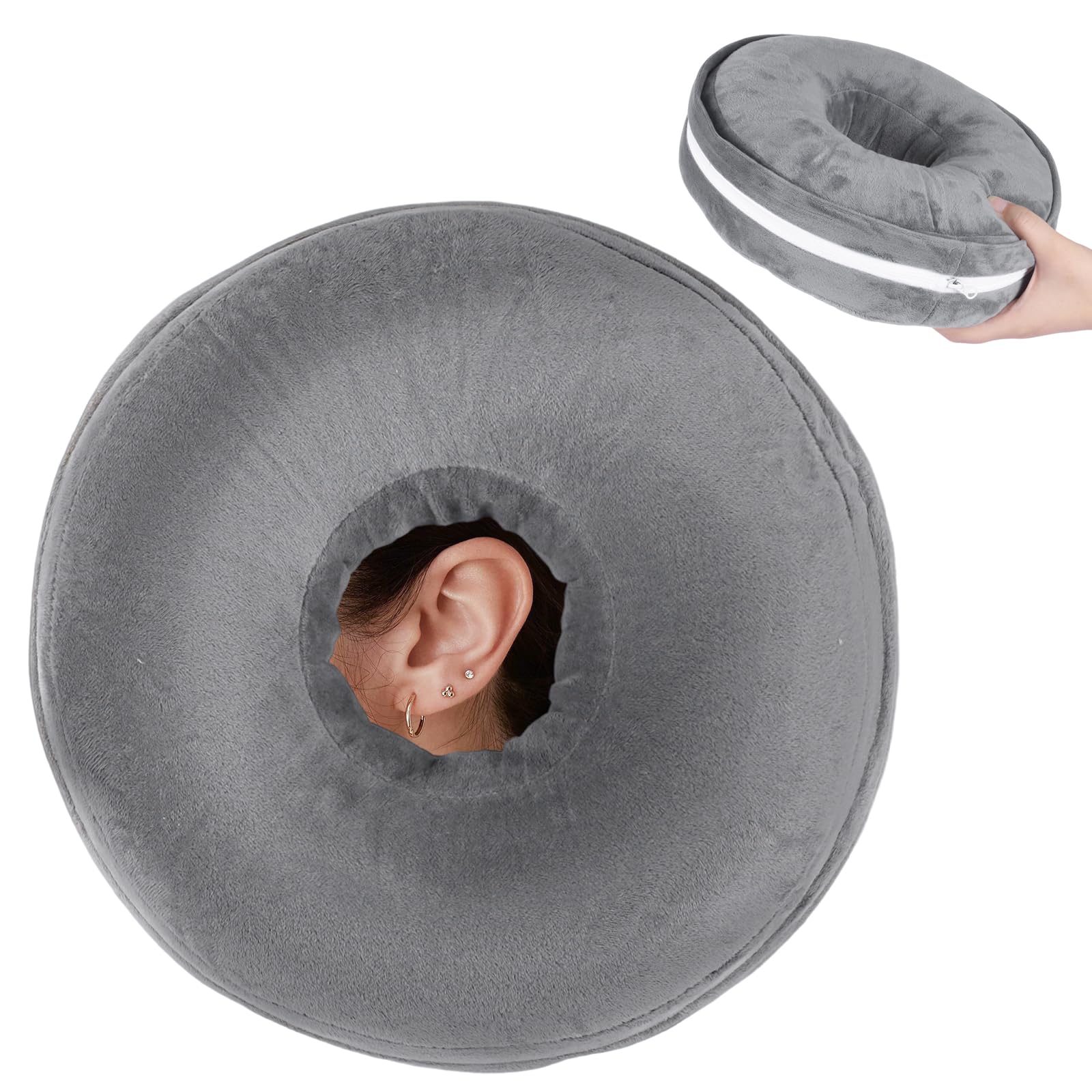 Winmany Ear Piercing Pillows with Detachable Plush Pillowcase for Side Sleepers Circle Donut Pillow for Ear Guard Protector