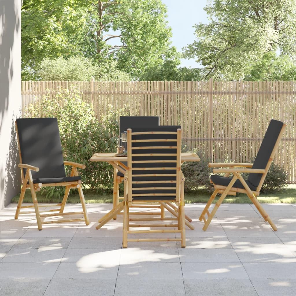 Chaises inclinables et pliantes en bambou avec coussins | Lot de 4 fauteuils de jardin extérieurs