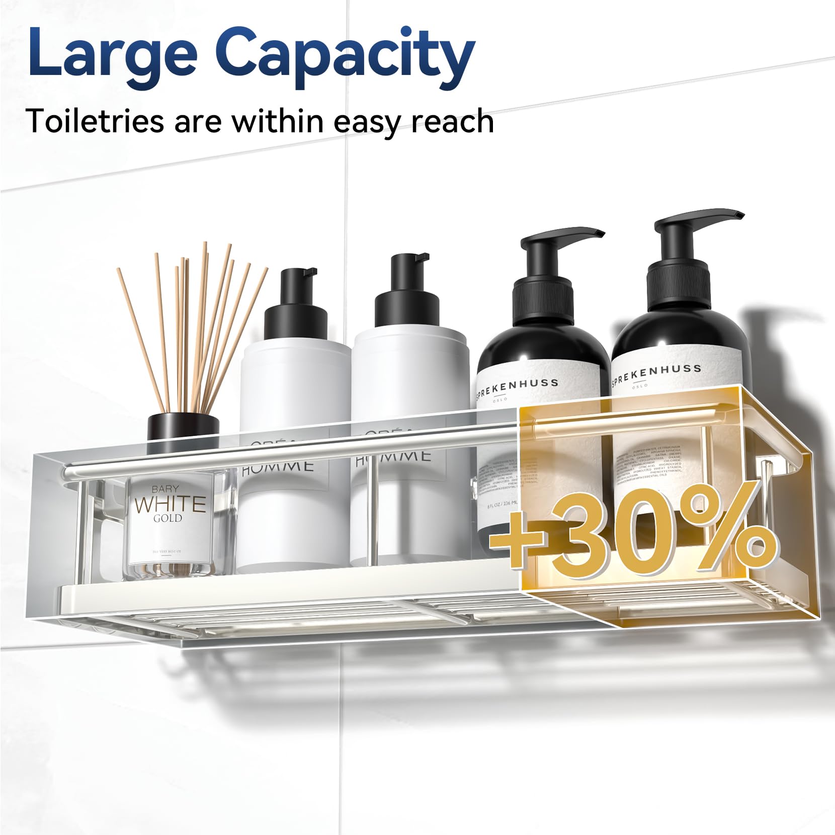 YASONIC Estante de ducha sin taladrar, 3 unidades, estante de ducha inoxidable sin taladrar, estante de baño de gran capacidad, estante de baño, soporte para champú, soporte para ducha, cocina,