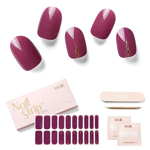 NAILOG Tiras de uñas de gel semicuradas (20 calcomaníasenvolturas extralargas) Compra 2 obtén 1 lámpara UV Acabado de gel suave brillante y