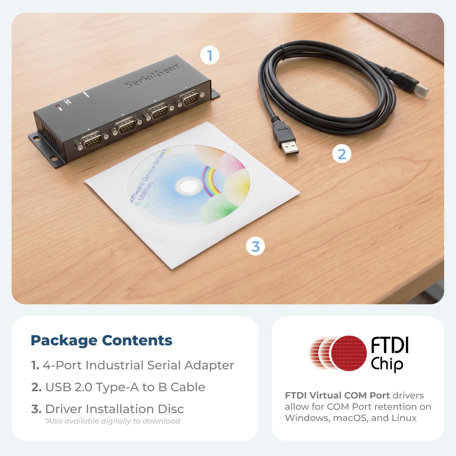 USB bay-4 puerto Serial DB-9 RS-232 Adaptador con Chipset FTDI