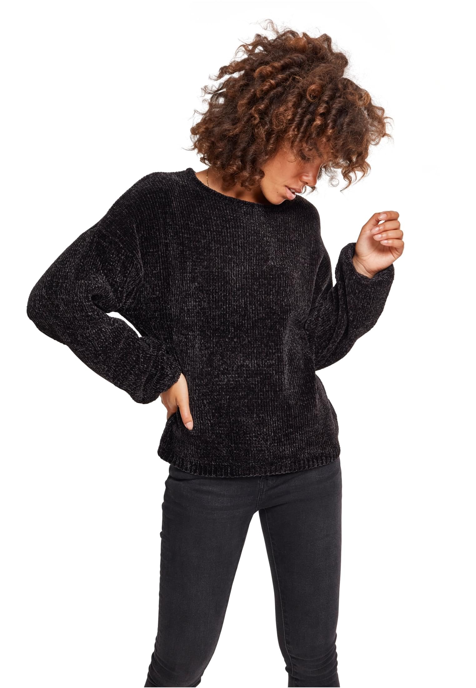 Urban Classics Women's Ladies Oversized Chenille Sweater Sweatshirt, Black (Black 00007), XL