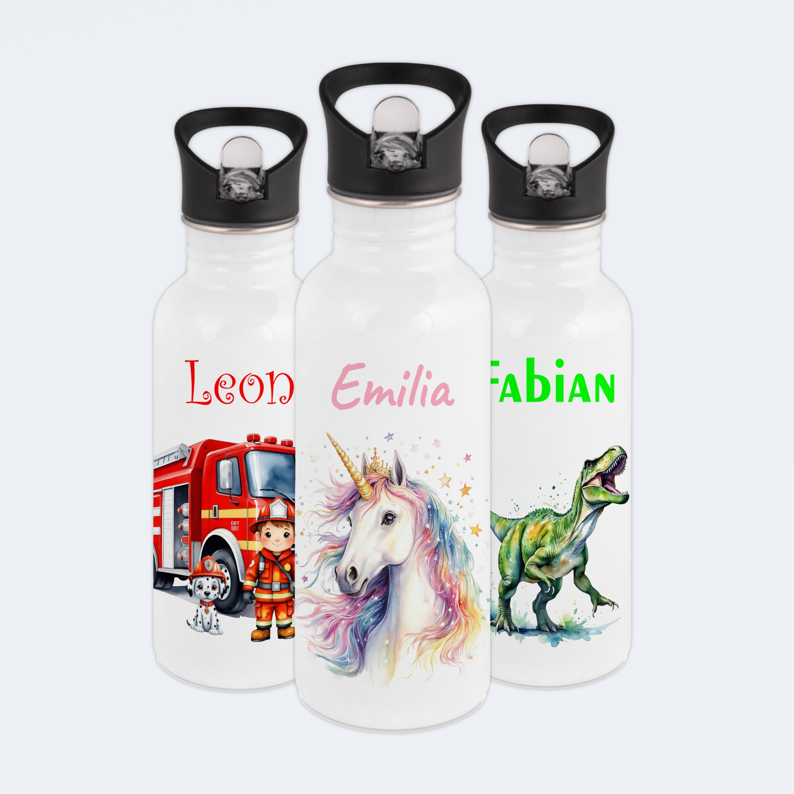 Gravur-Max Kinder Trinkflasche 600 ml personalisiert - Einhorn - auslaufsichere Edelstahl Trinkflasche mit Trinkhalm & Klappdeckel – BPA-frei, leicht & robust – mit Namen bedruckt - Weiß