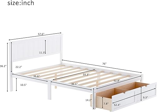 Miniatura 2 de Harper & Bright Designs Cama de plataforma de tamaño matrimonial con 2 cajones de almacenamiento y cabecero, marco de cama de madera maciza para
