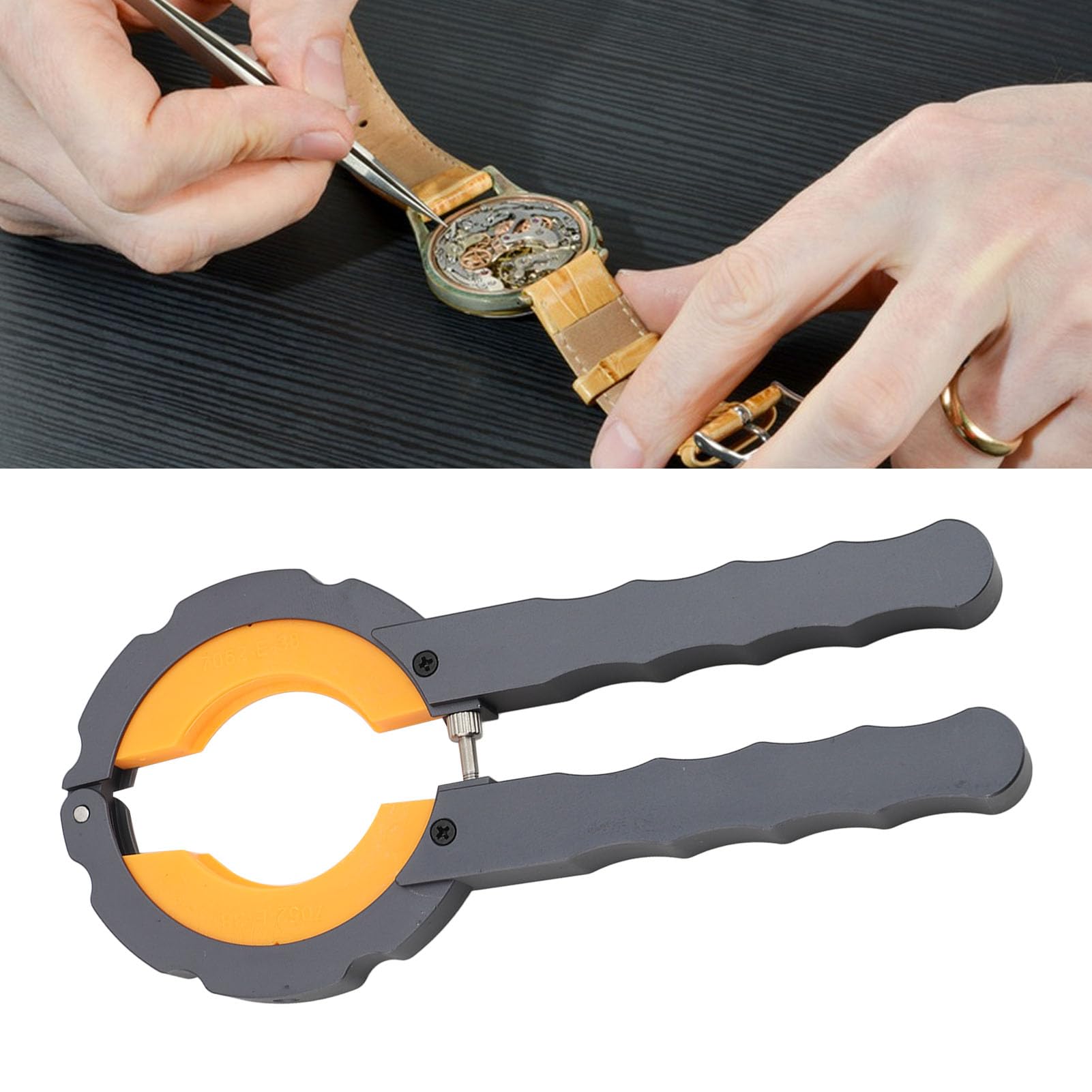 Removedor de bisel de reloj con mango de aleación de 6,5 pulgadas y 6 pares de cabezales de plástico, abridor de anillos de bisel de reloj para reparación profesional de