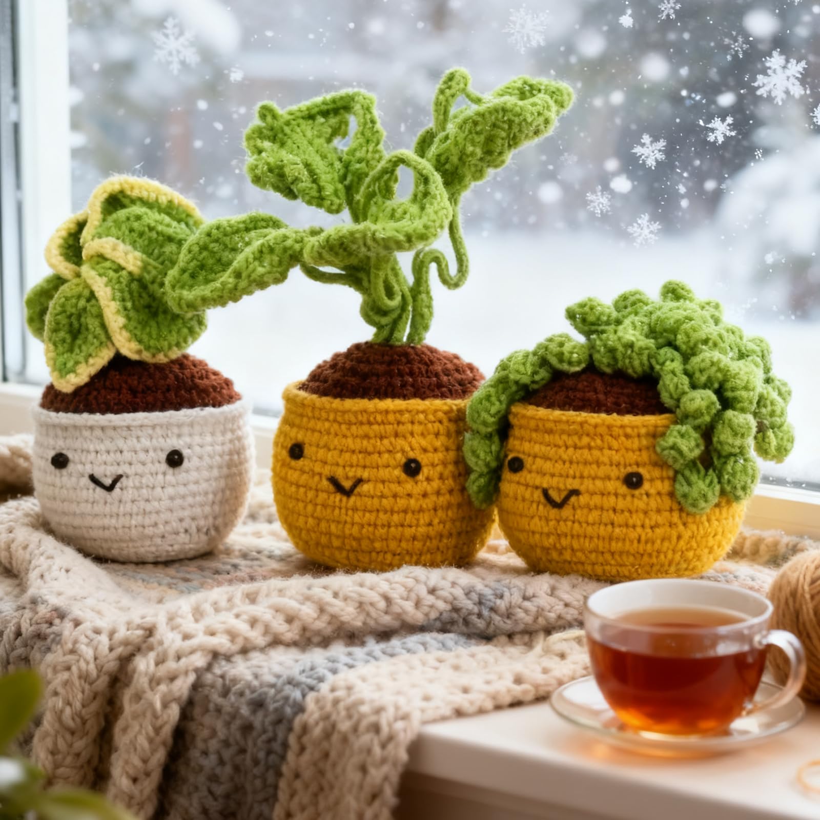 BAIFULAI Kaktus Hänge Häkeln Starter Kits Erwachsene: Häkelset für Anfänger mit Häkelnadeln, Garn und Füllung, DIY-Handarbeiten Häkel Set mit Anleitung und Schritt-für-Schritt-Video-Tutorials