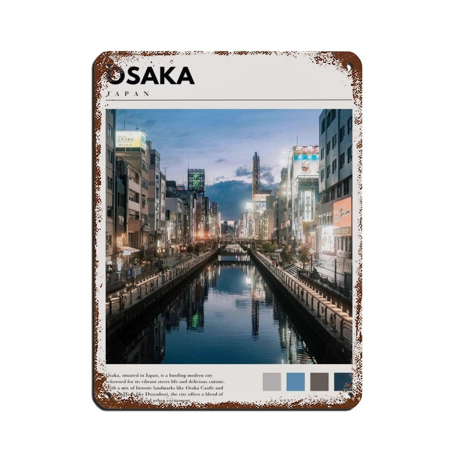 Japan Art Osaka Photo Poster Tin Sign Vintage Metal Pub Club Cafe Bar Home Wall Art Decoration Poster Retro 12x16inch(30x40cm)
