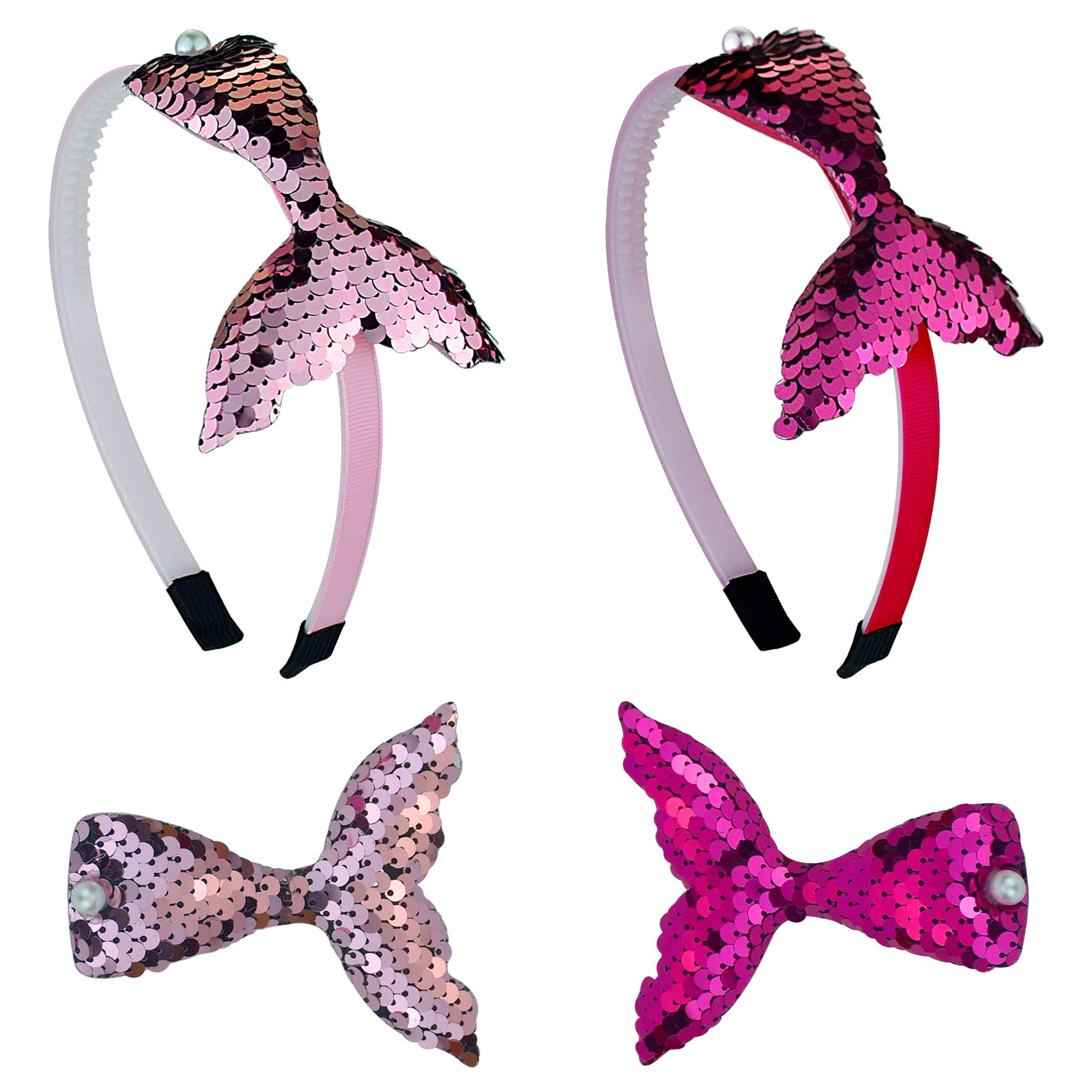 4Pcs Mermaid Bow Headband Colorful Large Bowknot Satin Covered Headbands Rabbit Ear Bow Mermaid Hairpin Bunny Hair Scrunchies Hair Accessories for Women Girls (Mermaid)