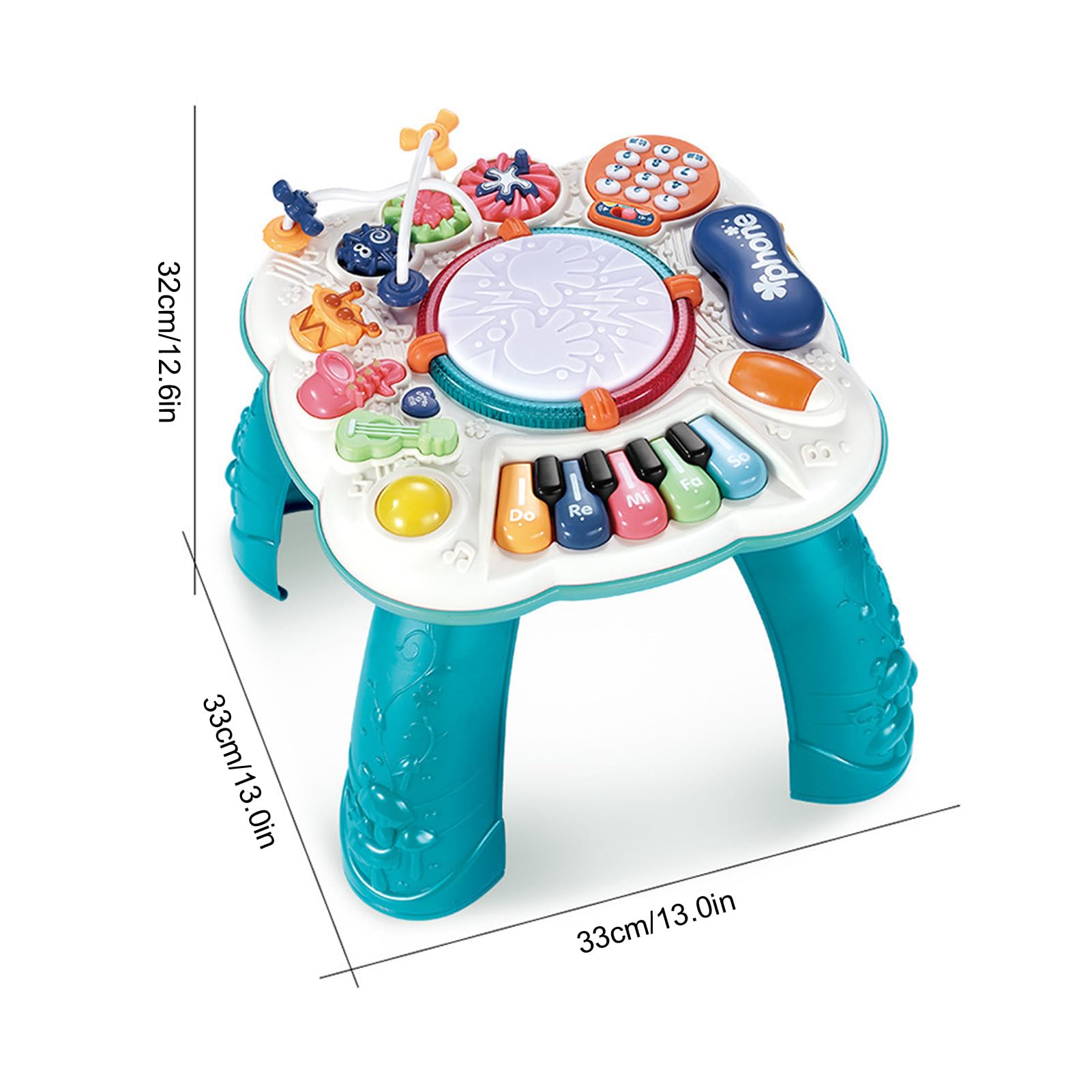 Focket Baby-Aktivitätstisch, Höhenverstellbarer Musik-Aktivitätstisch, Lerntisch mit Tonlicht, Mehrere Aktivitäten für Kleinkinder