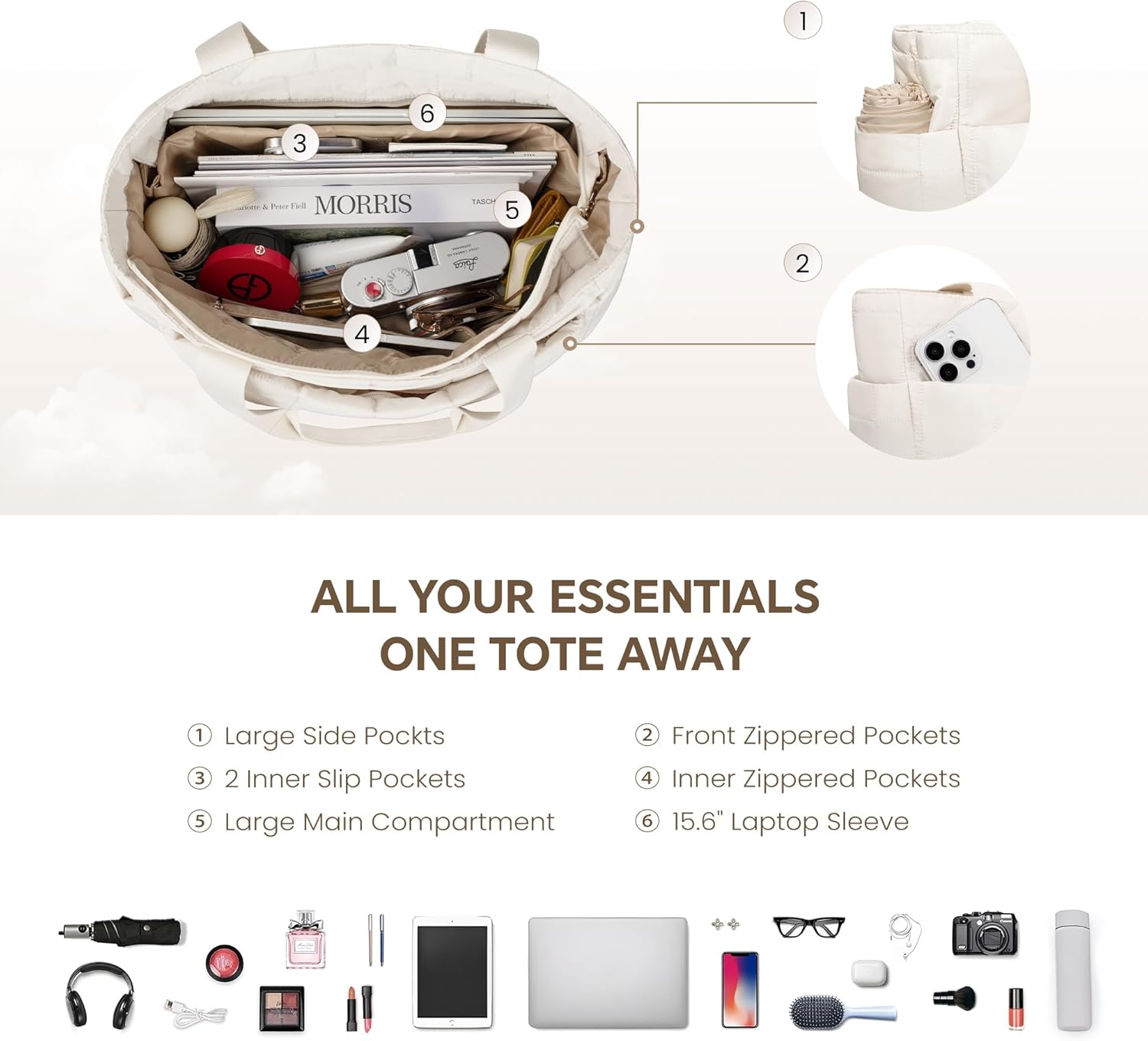 befen Laptop Tote Bag for Women Work, Travel Tote Bags Nurse Puffer Quilted Handbags, Lightweight Waterproof Beach Purse - Image 6