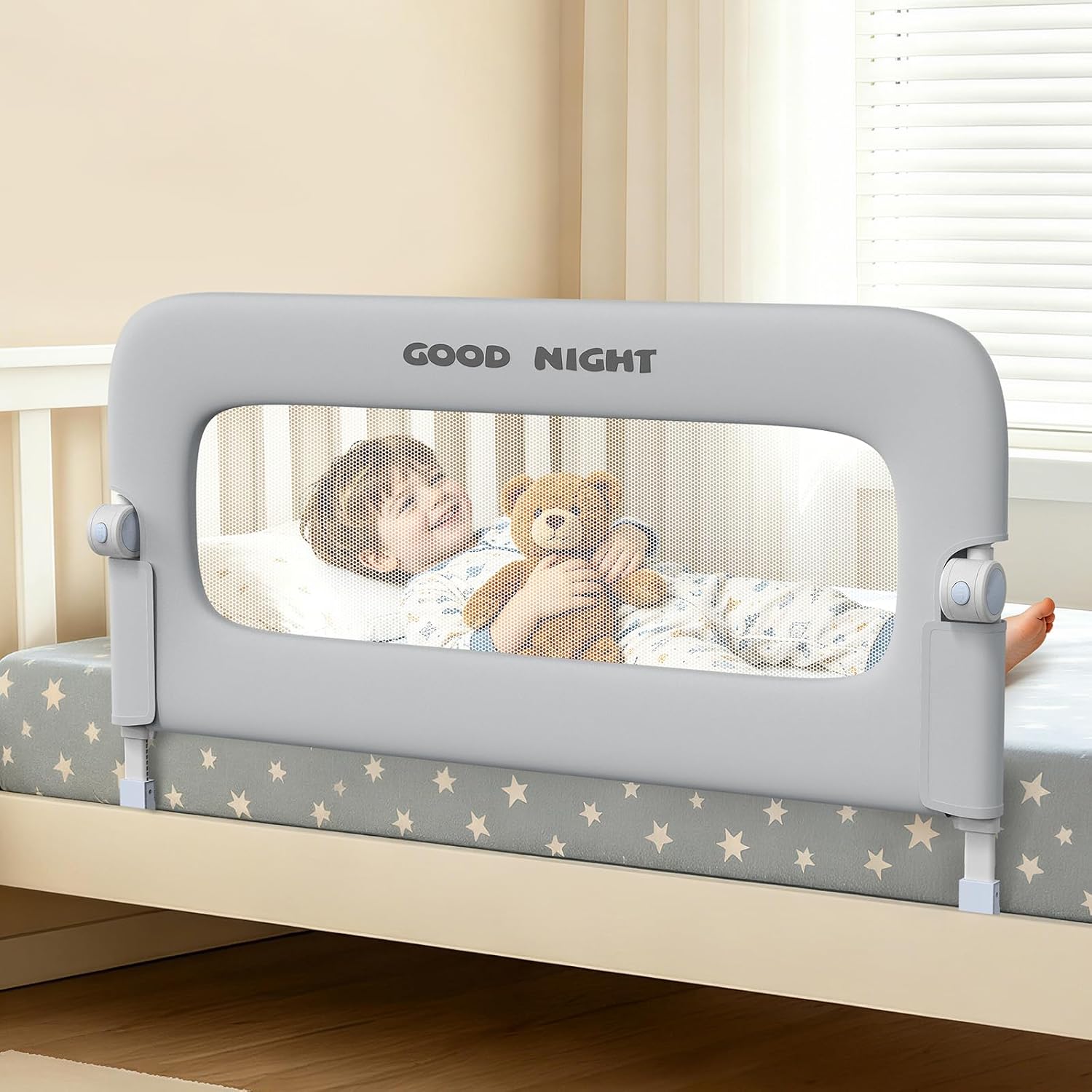 Bed Guard Rail for Toddlers - 47" Adjustable Heights & Folding up Portable Bed Railing for Baby - Toddler Bed Rails Guard for Crib, Twin, Bunk,Full Size, Queen & King Bed(Grey)