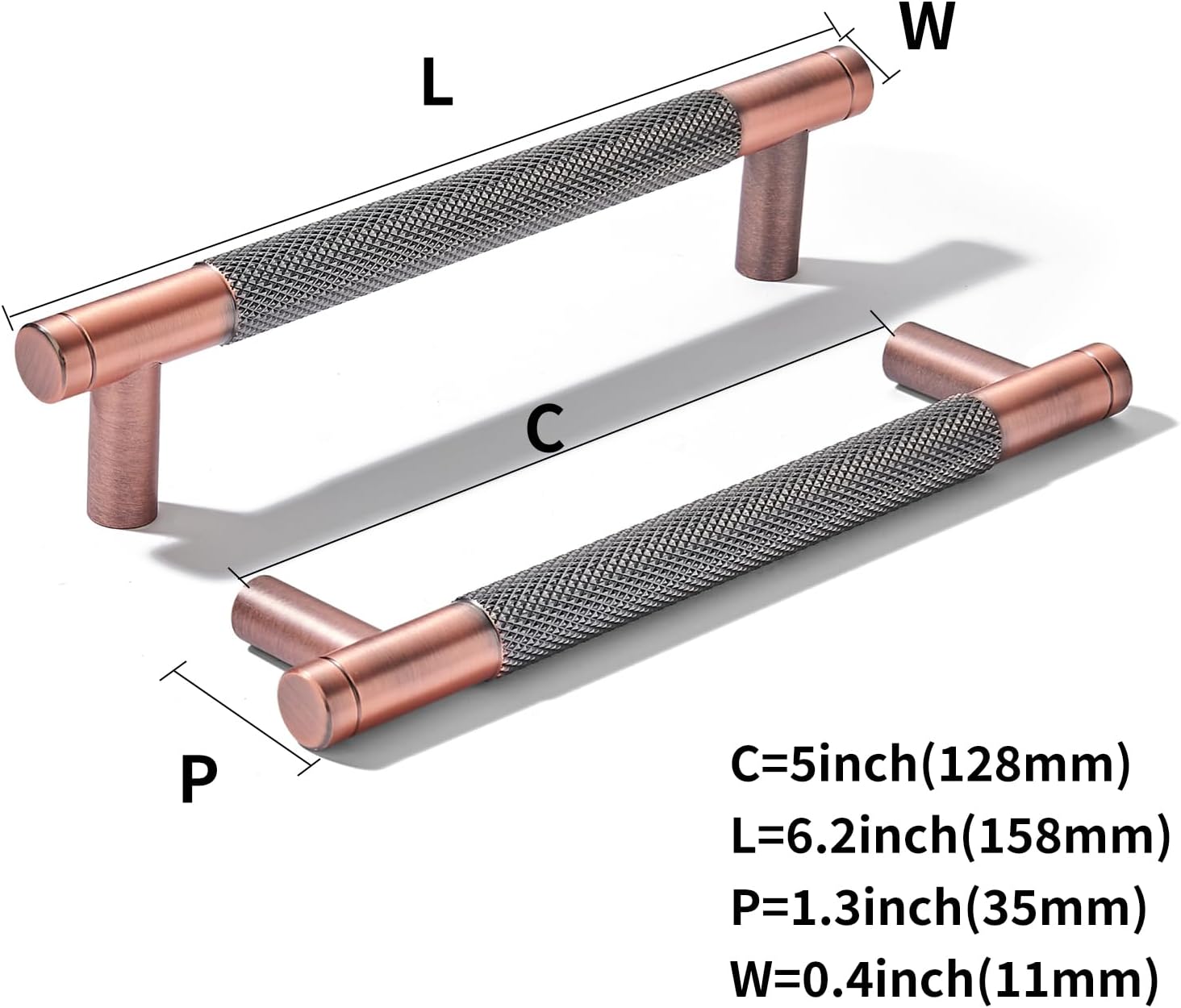 khtumeware 10 Pack 5 Inch(128mm) Aluminum Handles Knurled Brushed Antique Copper Cabinet Pulls Drawer Pulls Kitchen Hardware Kitchen Handles for Cabinets Cupboard Handles