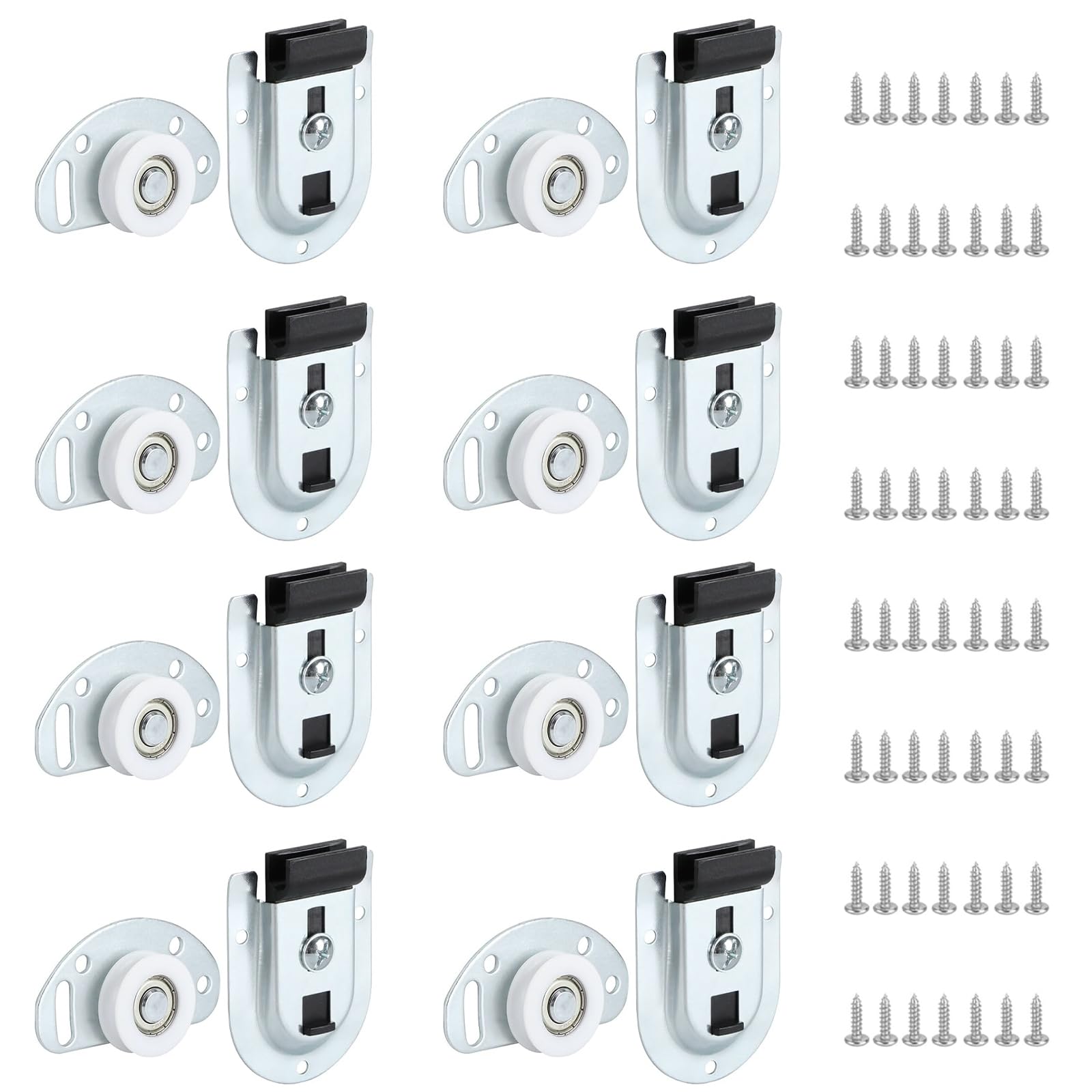 Sliding Closet Door Hardware Kit, Closet Door Rollers Replacement Kit with Top Brackets, Smooth Ball Bearing Wardrobe Sliding Door Kit for Cabinet Cupboard (8 Pack)