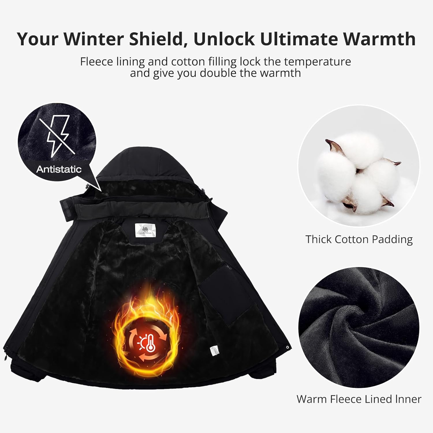 CAMELSPORTS Women's Waterproof Ski Jacket Warm Winter Snow Coat Hooded Fleece Mountain Insulated Snowboarding Jacket - Image 5