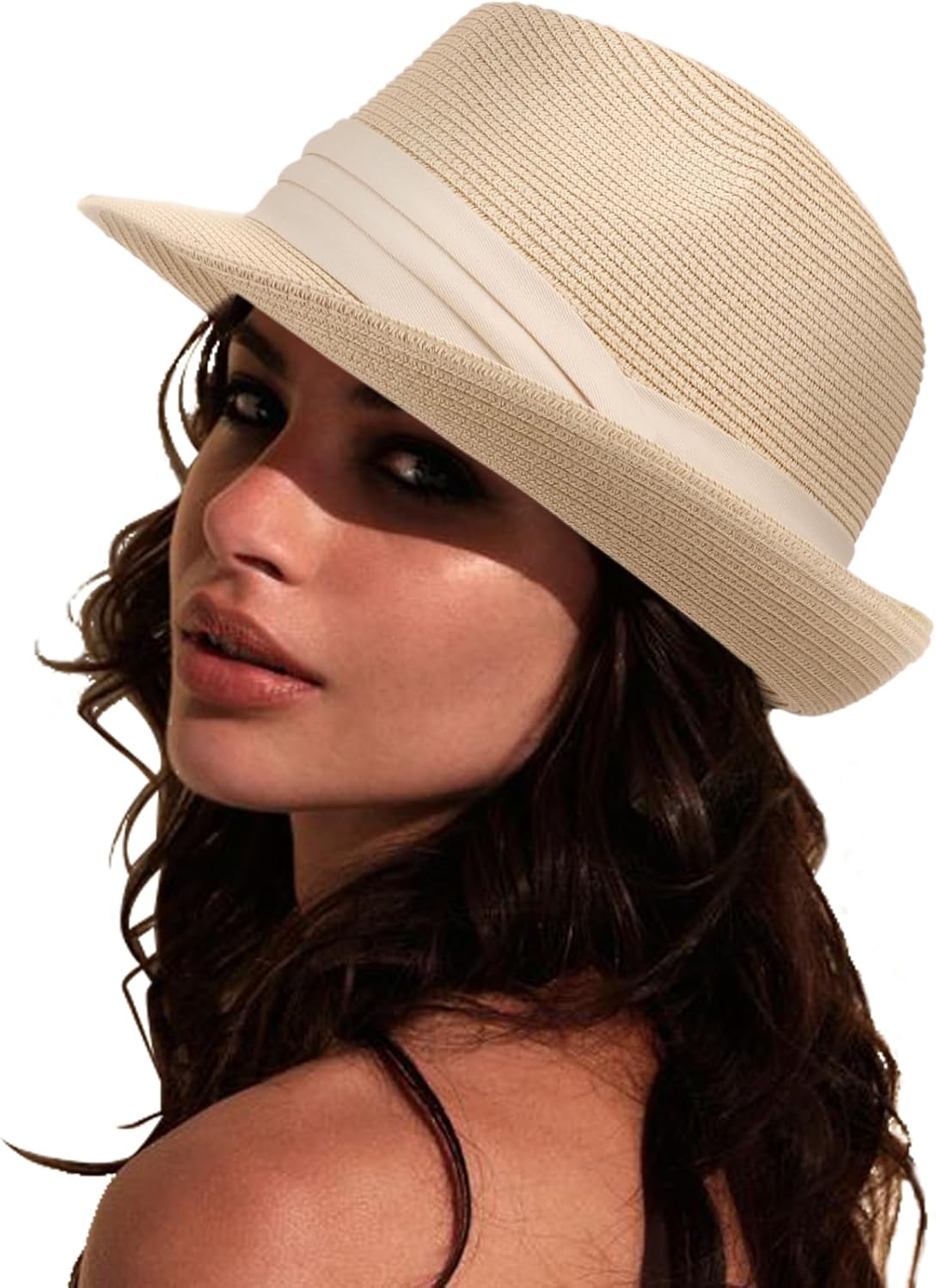 Summer Straw Fedora Hat for Women Men Travel Panama Hat with Wide Brim Roll Up Sun Hat for Beach Outdoor UPF 50+ - Image 8