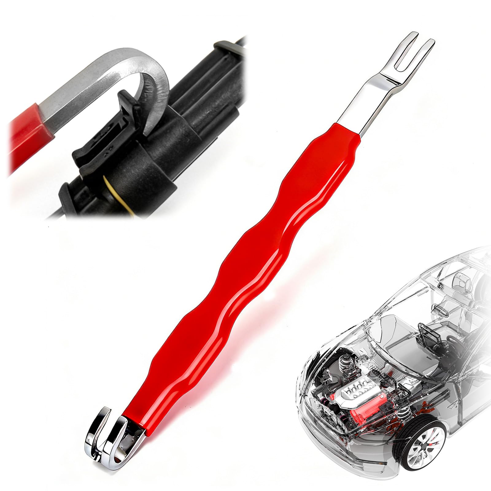 Automotive Electrical Connectors Terminal Removal Tool, Electrical Connector Separator, Car Wire Connectors, Remover Dual Head Design, for Car, Truck Wiring Harness Repair (Red)