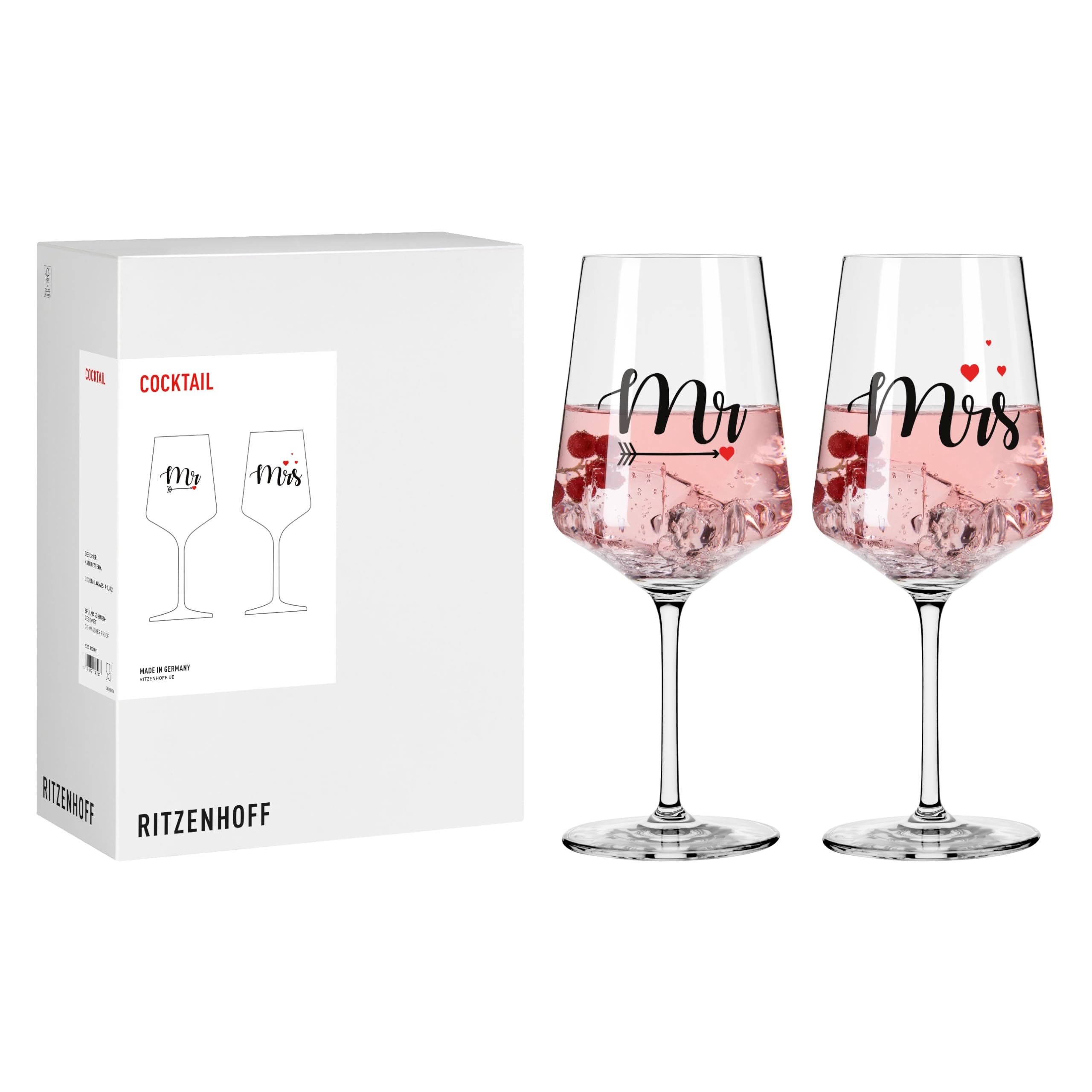 RITZENHOFF 8131001 Cocktail-Glas 500 ml, Serie Sprüche, 2er Set mit Schriftzug Liebe Nr. 1 und 2 - modern, Made in Germany