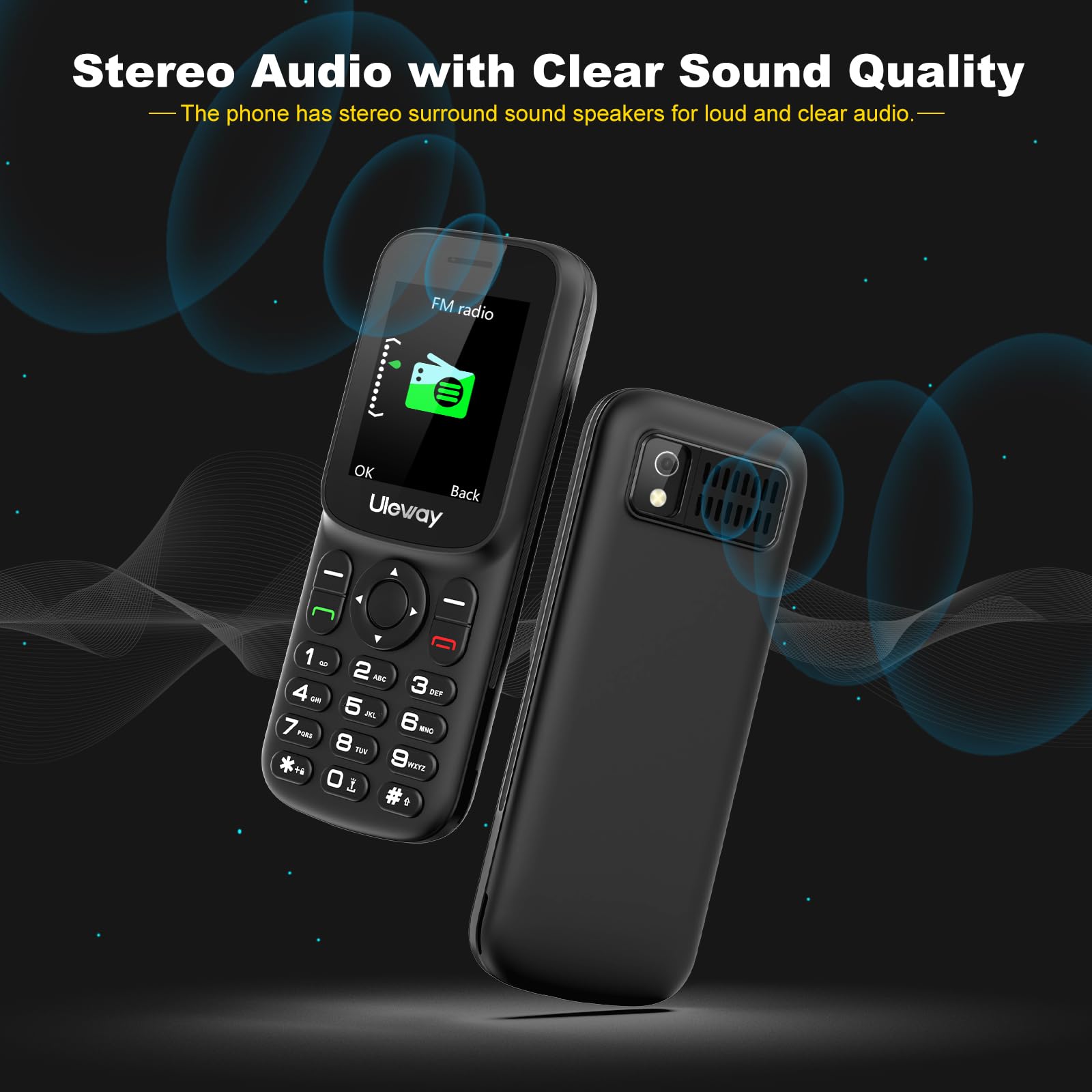 ukuu Cellulare 4G per anziani senza contratto, con tasti grandi, con lunga durata della batteria da 1000 mAh, display a colori da 1,8 pollici, con torcia (nero)