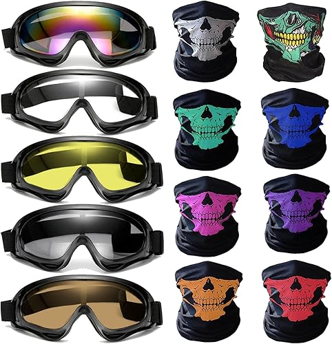 Accesorios para motocicleta, 5 gafas de esquí para cuatrimoto, a prueba de polvo, resistentes al viento, gafas de seguridad con 8 máscaras de