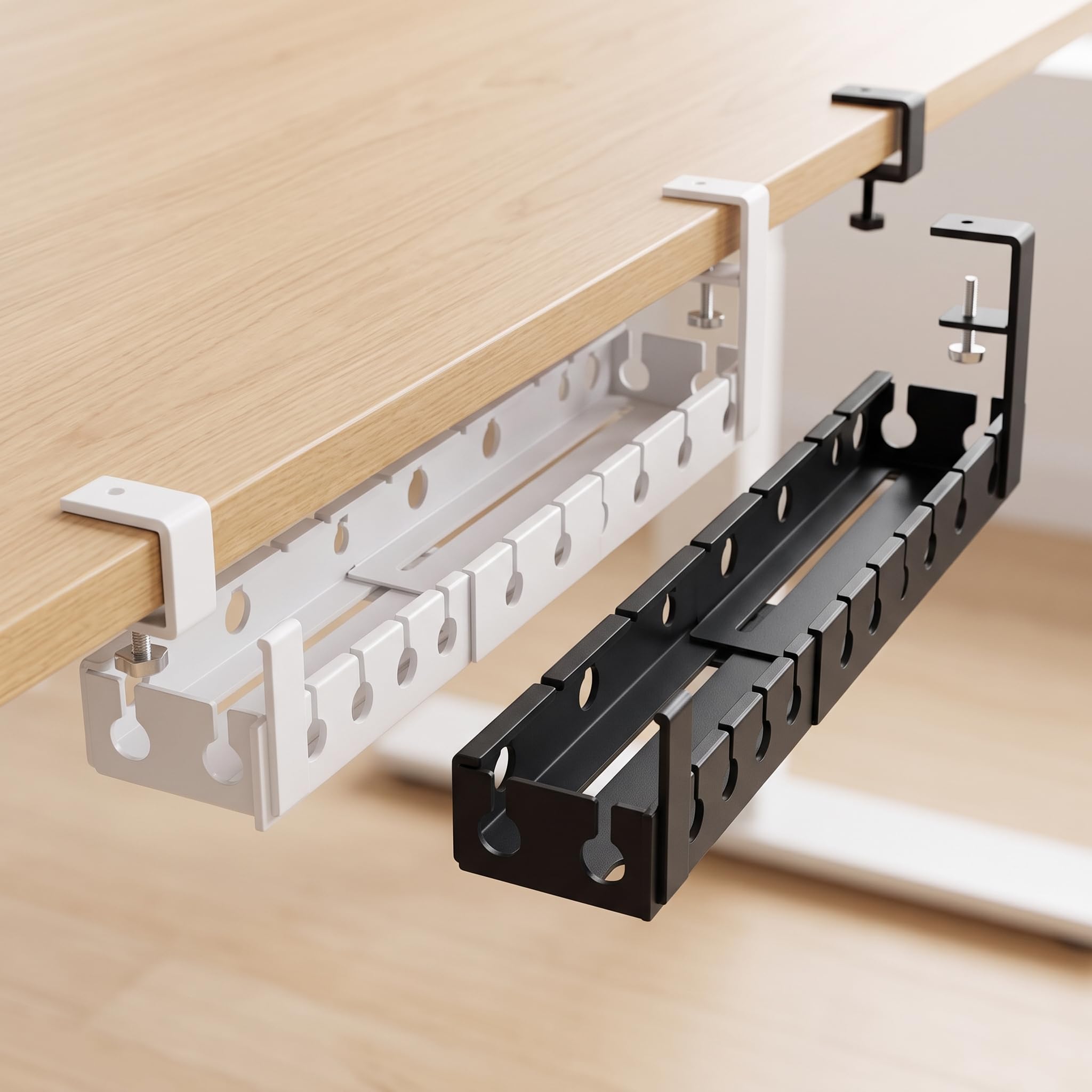 Contenitore Cavi Sotto Scrivania con Morsetto, Gestione Cavi Elettrici in Metallo per Ufficio, Capacità 20kg, per Elettronica, Bianco, Estensibile