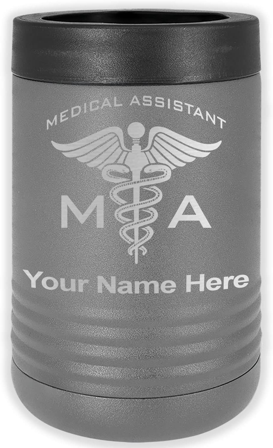 LaserGram Personalized 12 oz. Stainless Steel Can & Bottle Insulator, MA Medical Assistant – Keeps Drinks Cold Longer (Gray)
