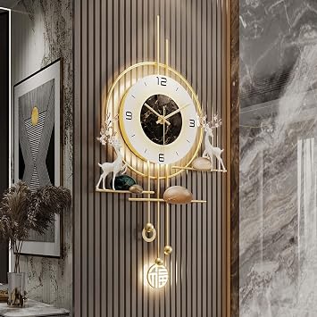 Modern Wall Clock for Living Room,Large Gold Decorative Wall Clock with Light,Creative Silent Clock Battery Operated for Kitchen/Entryway/Bedroom/Dinning Room Metal Wall Decor(70 * 41cm)