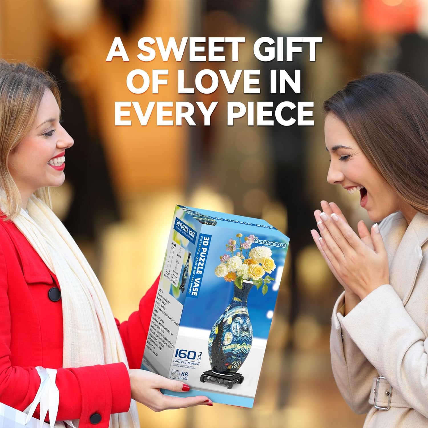 3D Puzzles Vase for Adults, Crafts for Adults, Gifts for Mom, 160 Pieces Plastic DIY Unique Flower Vase with LED Light House Warming Gift Birthday Gifts for Flower Arrangements and Home Decoration
