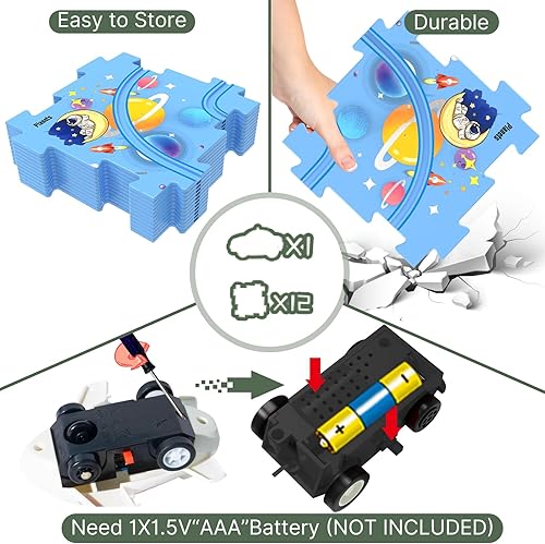 Miniatura 2 de Juego de rompecabezas de coche de pista, tablero de rompecabezas de plástico y vehículo de juguete a pilas, rompecabezas para niños de 3 a 5 años,