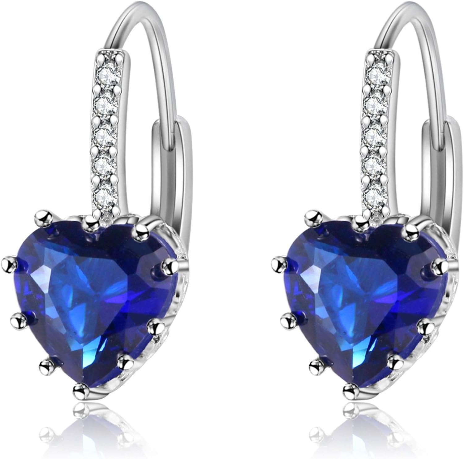 Uloveido White Gold Plated CZ Crystal Hoop Heart Earrings for Women Girls Anniversary Wedding Birthday Hook Earrings Heart for Mom Girlfriend Gift BME131