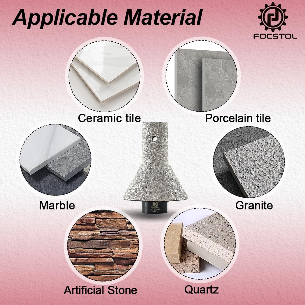 FOCSTOL Fresa Diamantata - 20-50mm Punte per Smusso Diamantata per Piastrelle Porcellanato Ceramica Marmo Granito M14 Filettatura